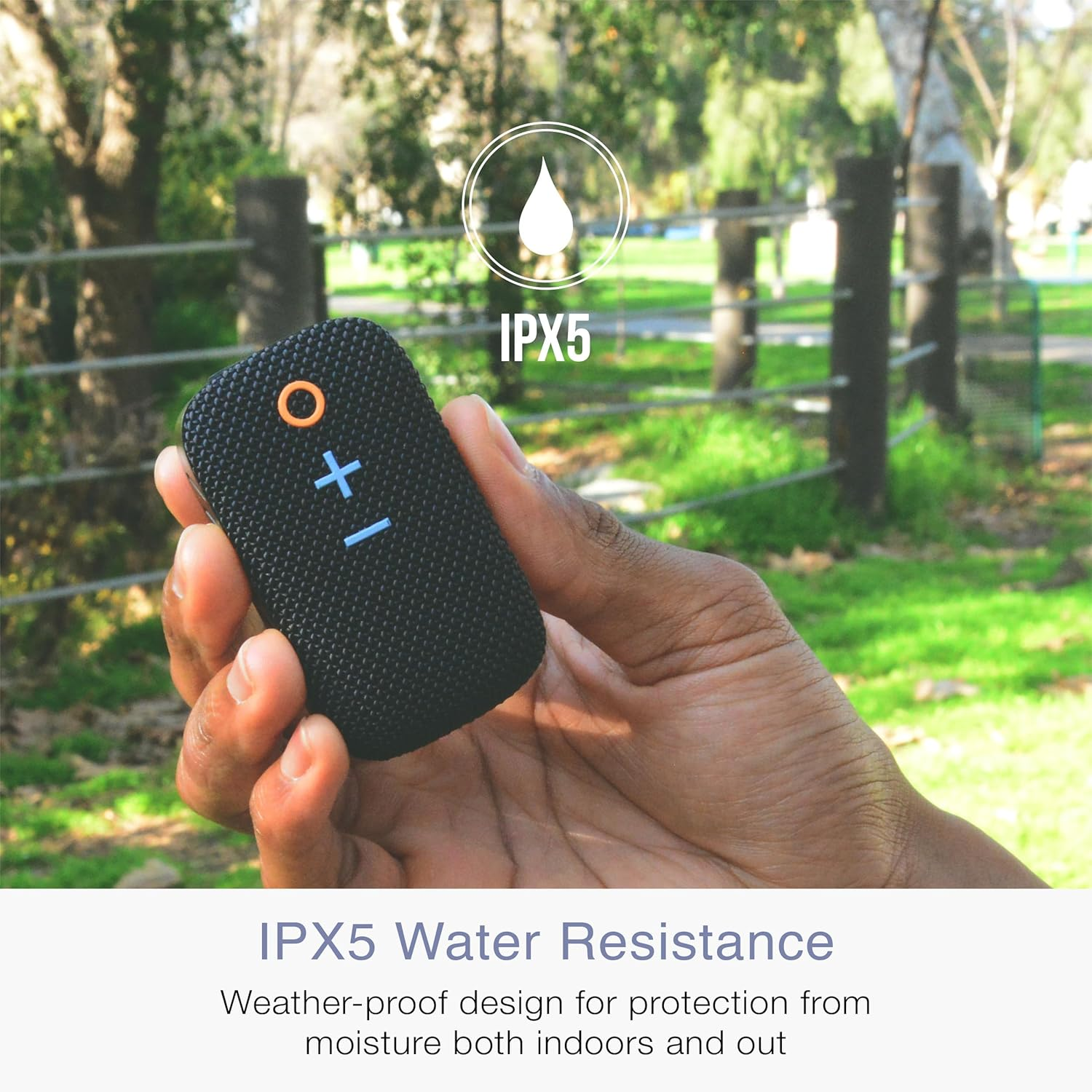 MEE Audio Gospkr Small Wearable Clip-On Bluetooth Speaker with IPX5 Water Resistance, Built-In Speakerphone with Microphone for Hands-Free Calls, Compact Design, Can Connect up to 2 in Stereo (Black) image number 2