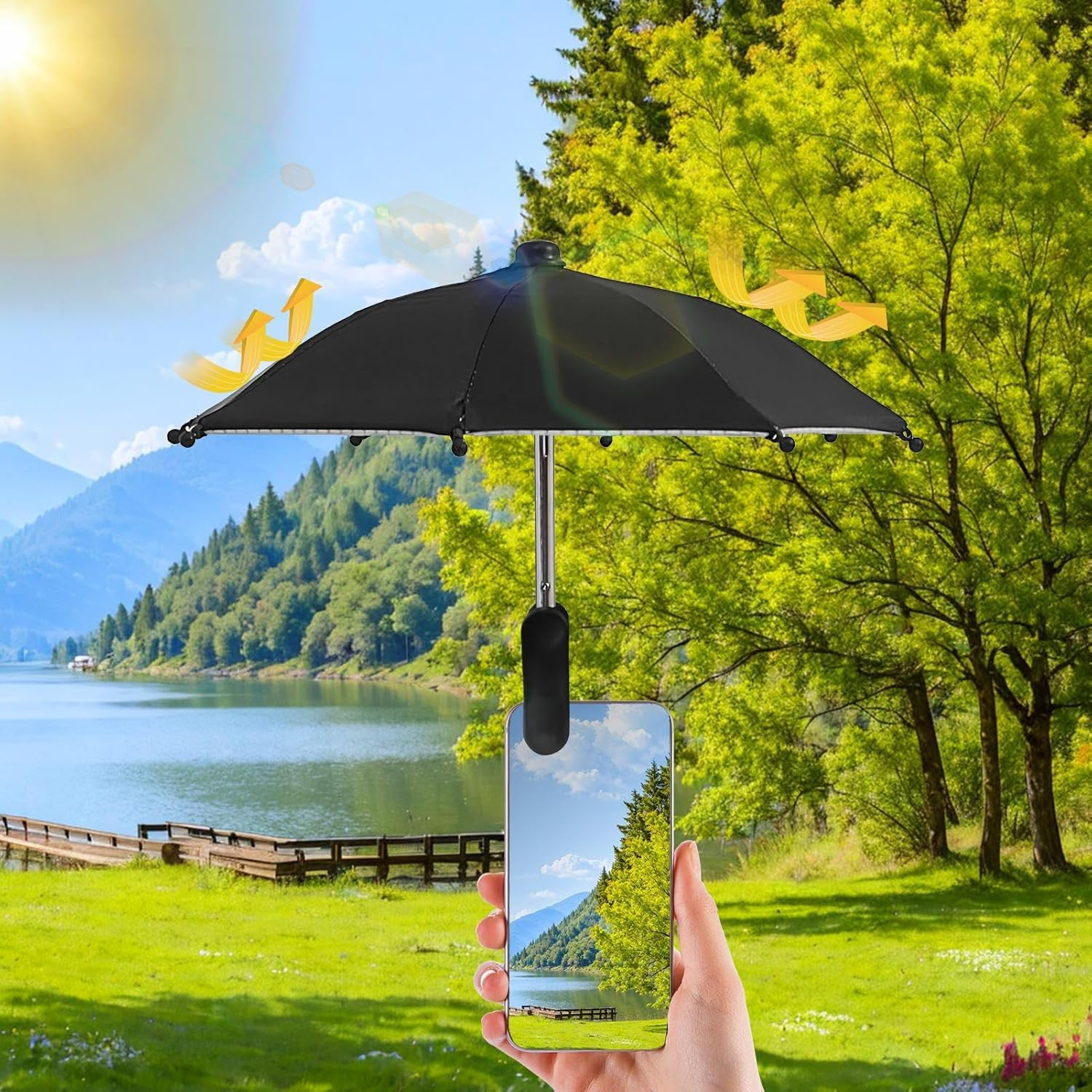 Phone Sun Shade, UV Protection Phone Umbrella with Clip, Angle Adjustable, Anti-Reflective UV Protection Cover for Filming Watching Camping Outdoor image number 1