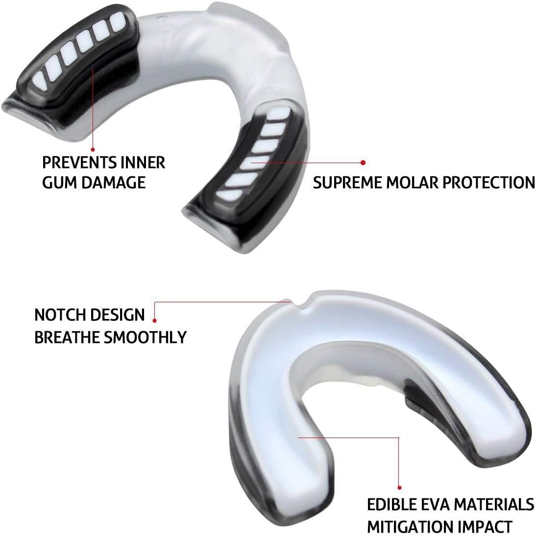 Mouth Guard, 2 Pcs Sports Mouthguard with Case for Rugby, Boxing, Mixed Martial Arts, Hockey, MMA, Karate, Taekwondo, Basketball, Football for Teens, Adults (Black & White)