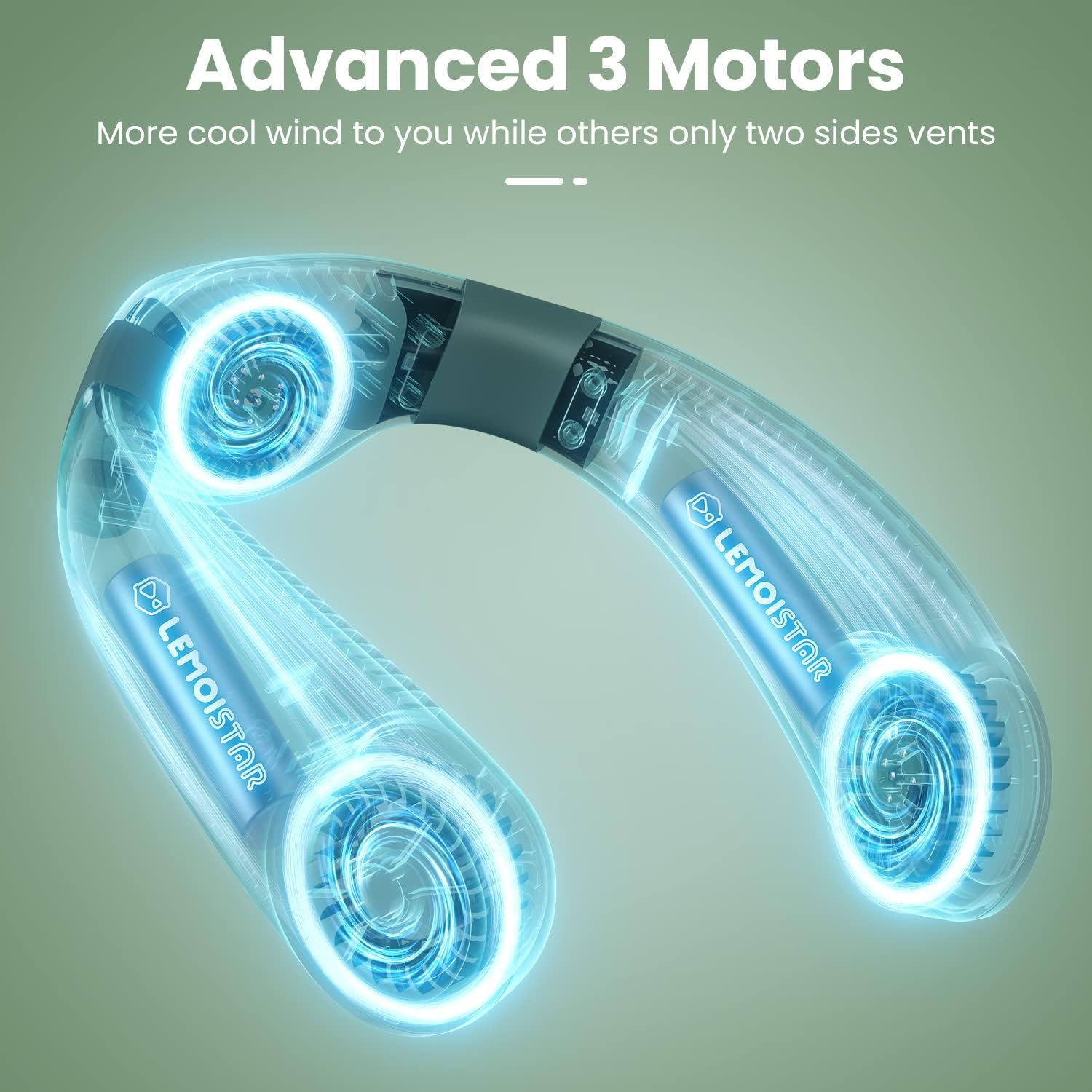 LEMOISTAR Portable Neck Fan, Hands Free Bladeless Fan, 3 Speeds, 4000Mah Battery Rechargeable Operated Hanging Personal Fan, USB Powered Wearable Leafless Fan for Woman Men&rsquo;S Gifts Camping image number 2