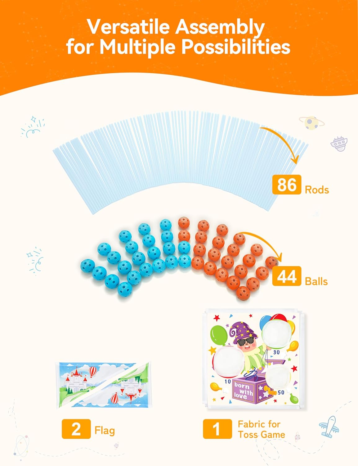 Besrey Kids Fort Building Kit Den Building Kit 133 Pcs with Toss Game - Creative Fort Glow in Dark, Outdoor Play Playground Equipment, DIY Construction STEM Toys for Kids Game