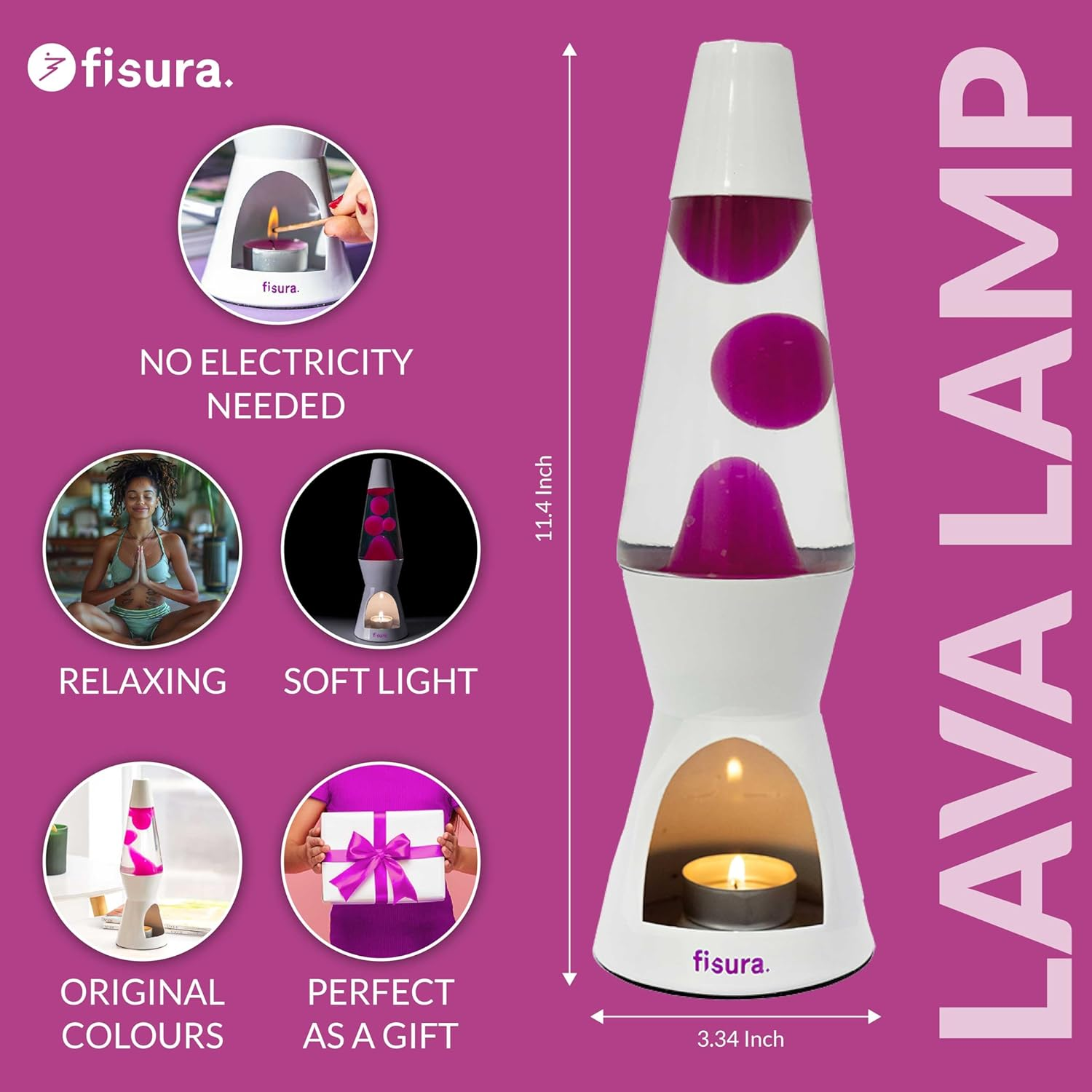 FISURA Lava Lamp with Candle - No Electricity Required, Pink and White, Environmentally Friendly. Original Gift, 29 Cm X 8.5 Cm (Candle Not Included) image number 6