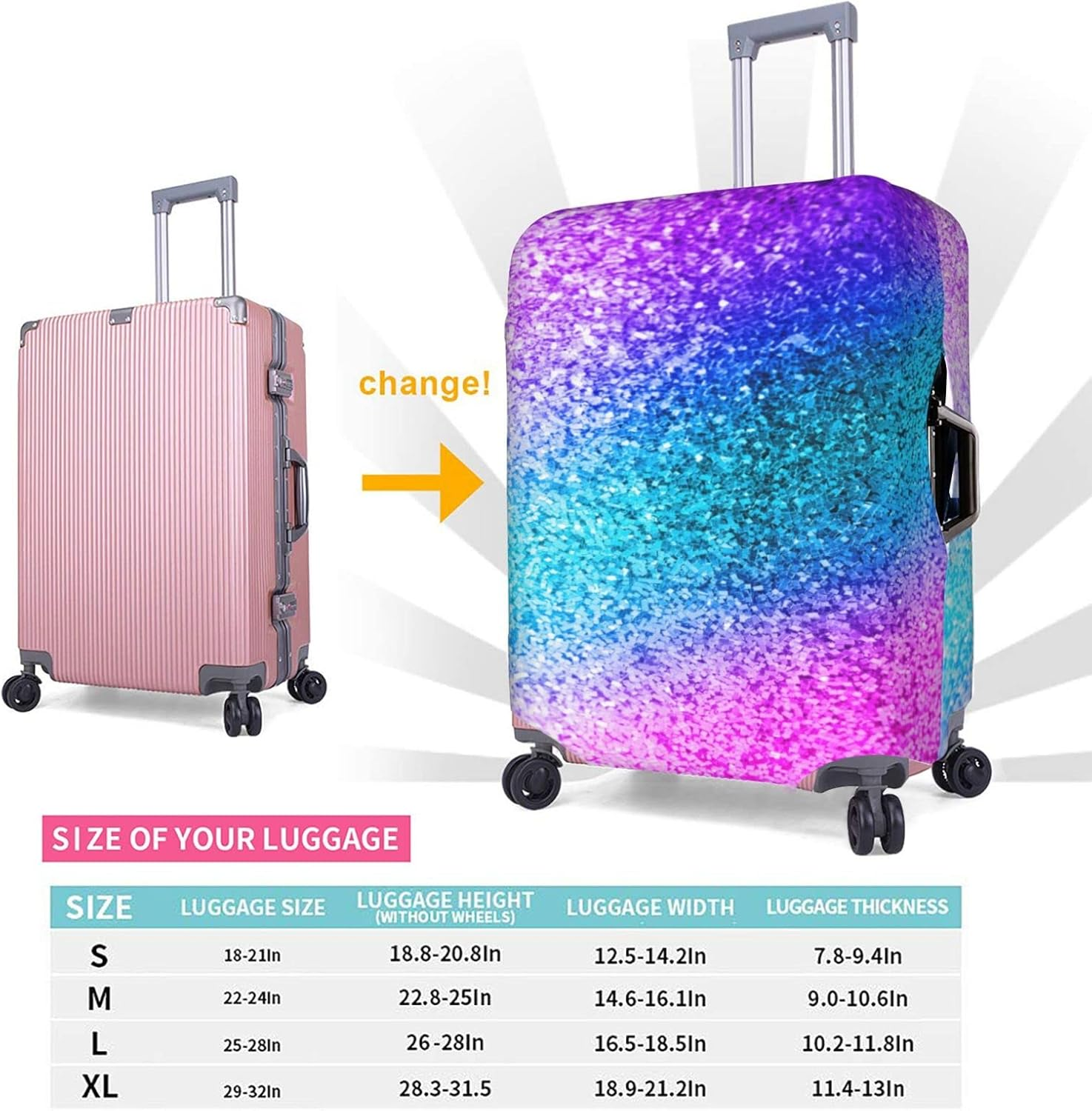 Glitter Sequin Spot Luggage Cover Anti-Scratch Suitcase Protector Fits 18-32 Inch Luggage image number 6