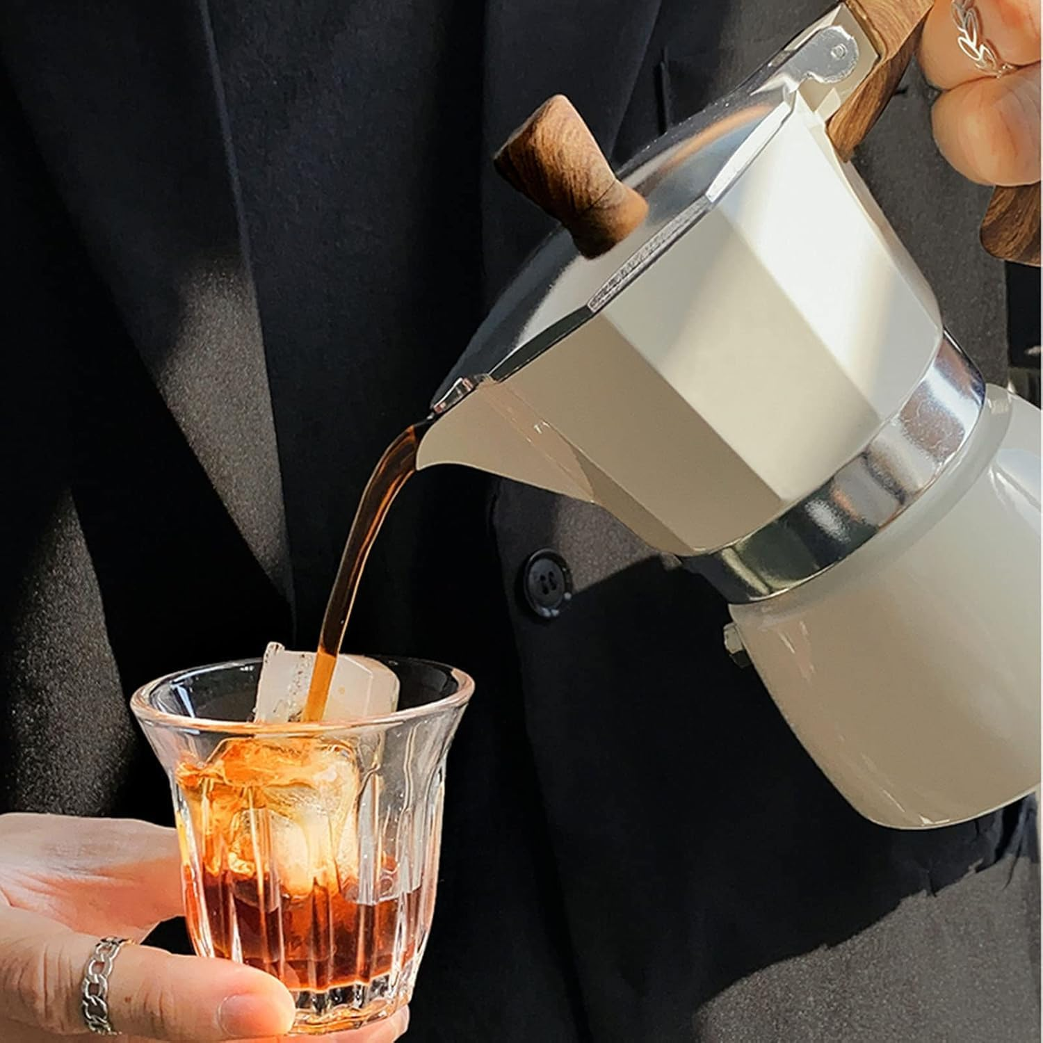 Bolero 3-Cup Moka Pot Stovetop Espresso Maker - Italian Aluminium Caffettiera Coffee Maker, Portable & Easy to Use (White-5 Oz, Small) image number 6