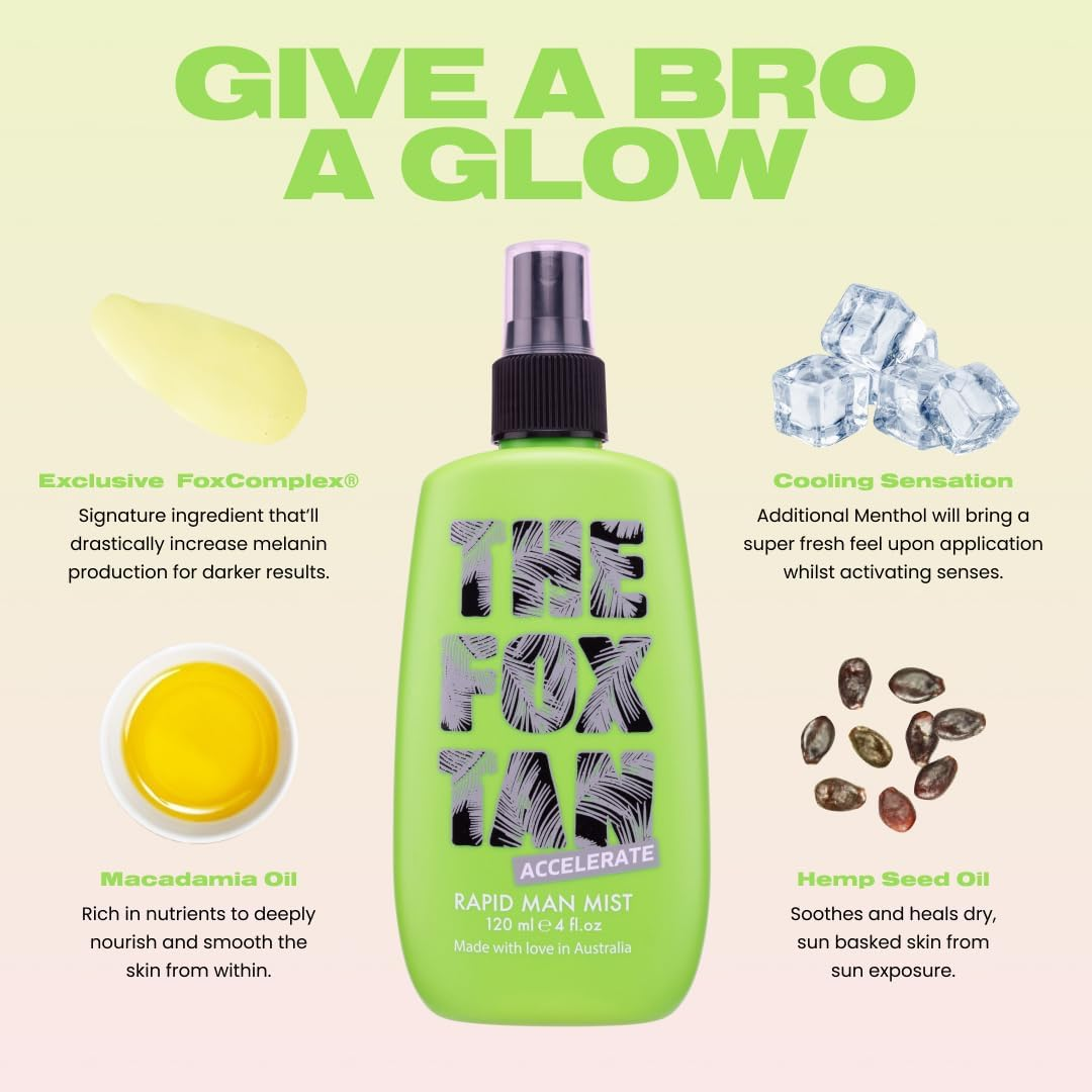 The Fox Tan Rapid Man Mist, Tanning Accelerator for Darker & Faster Tans, Creates Flawless Tan Skin for Men & Women, Vegan & Cruelty Free, 120Ml image number 4