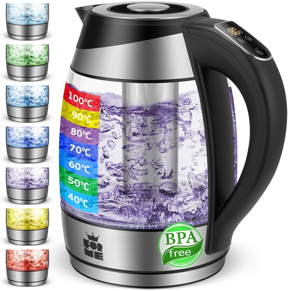 Forme Glass Kettle with Temperature Setting 40-100 &deg;C 1.8 L I 2200 Watt I 7 Colour Change LED I Digital Temperature Display I Keep Warm Function I Boil Dry Protection BPA Free image number 4