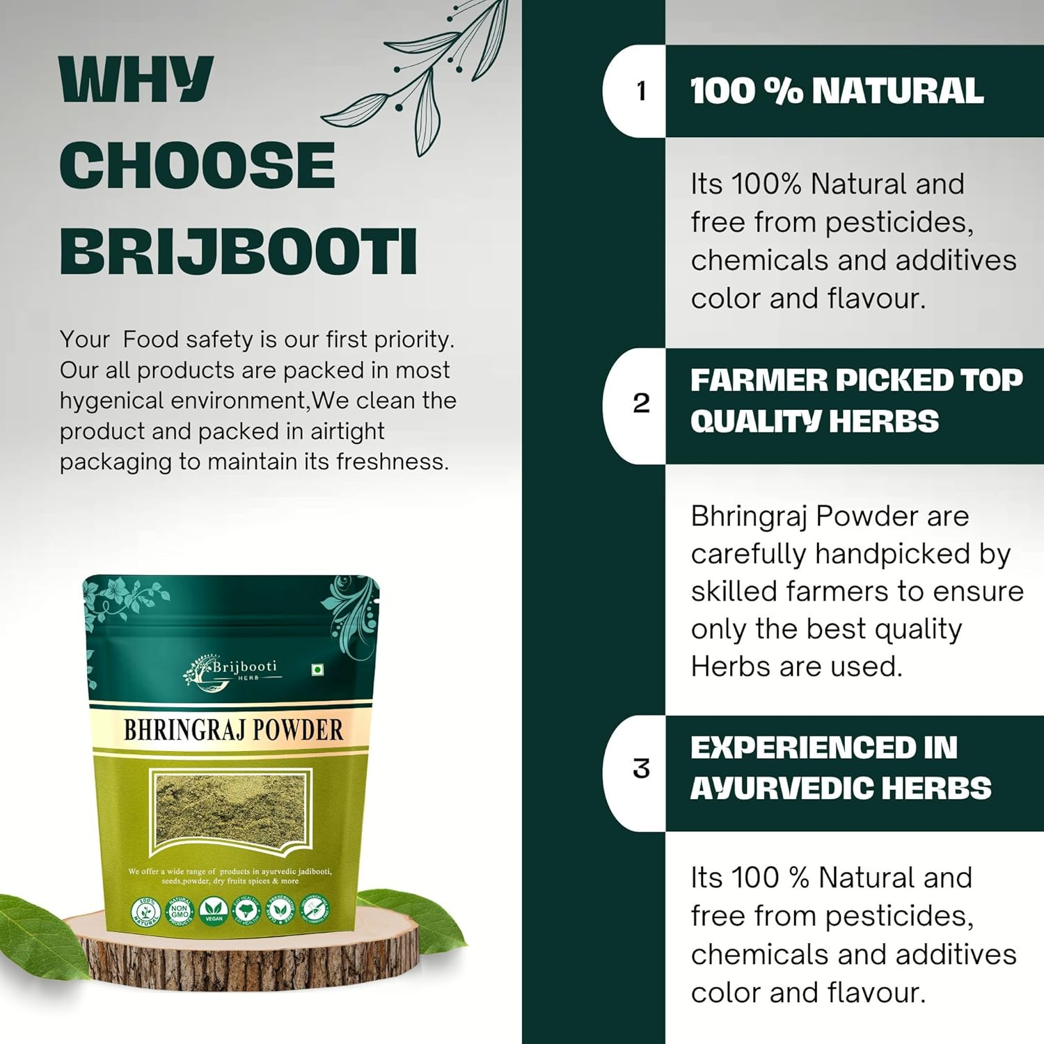 Brijbooti Bhringraj Powder for Hair Growth -(200 Gr) Good for Hair Mask & Pack - Natural Formula for Hair Mask & Growth image number 1