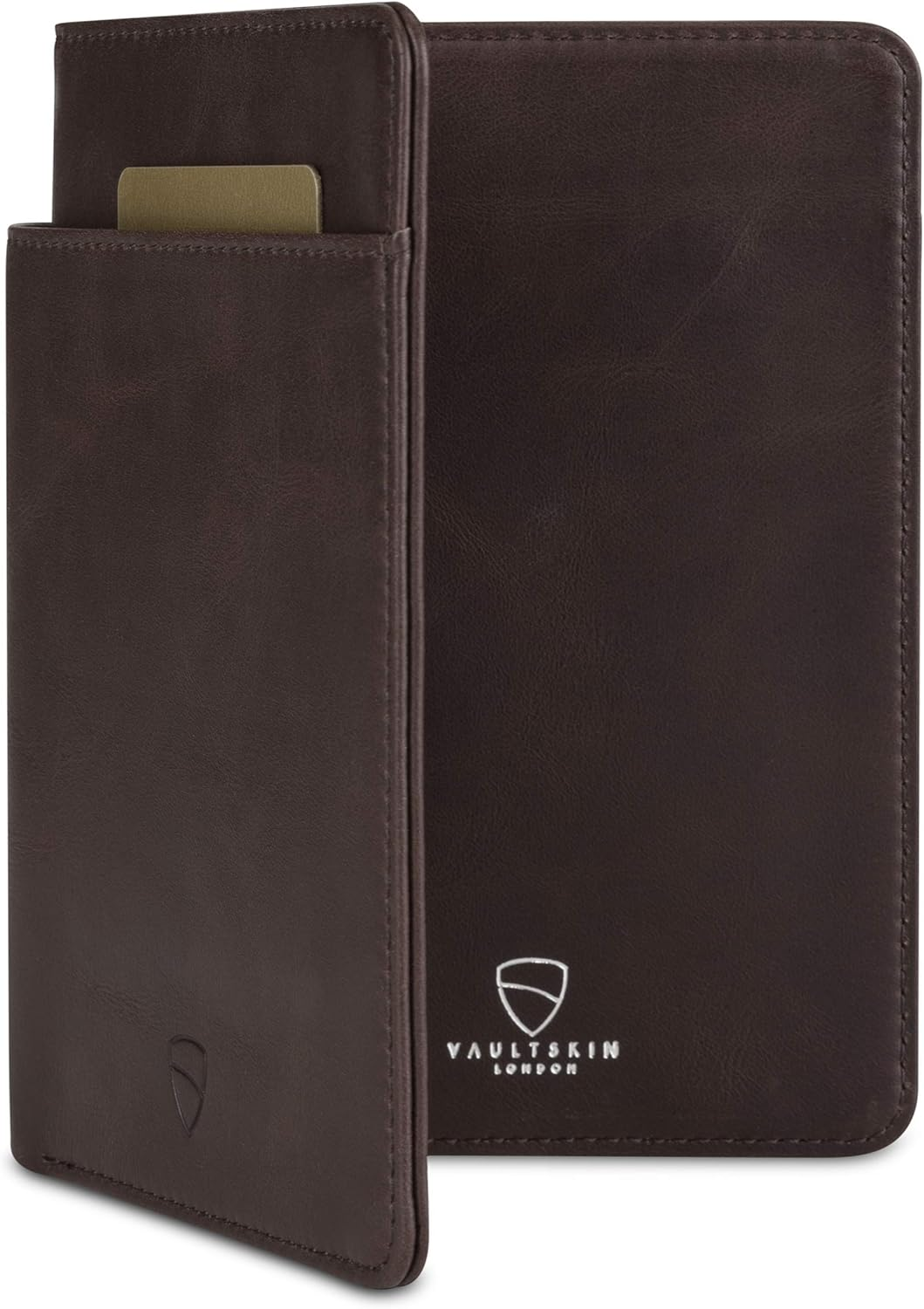 Vaultskin Kensington Passport and Vaccine Card Holder for Travel with RFID Blocking, Leather Card Case Cover for Men and Women (Matt Black)