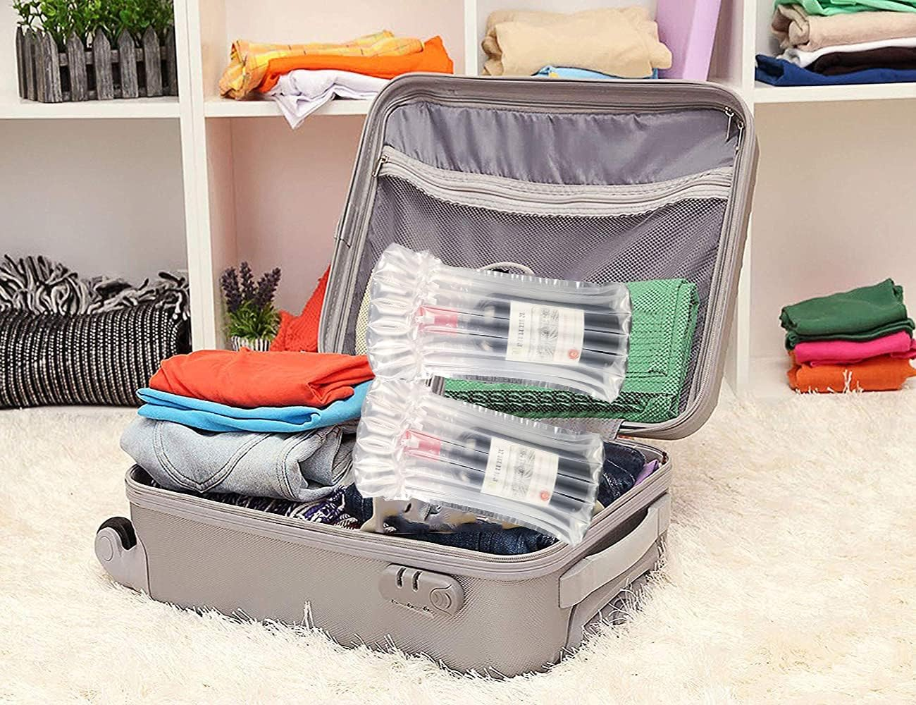 20 Pack Wine Bottle Protector Bags, Inflatable Air Column Cushion Bags with Pump for Safe Transportation image number 3