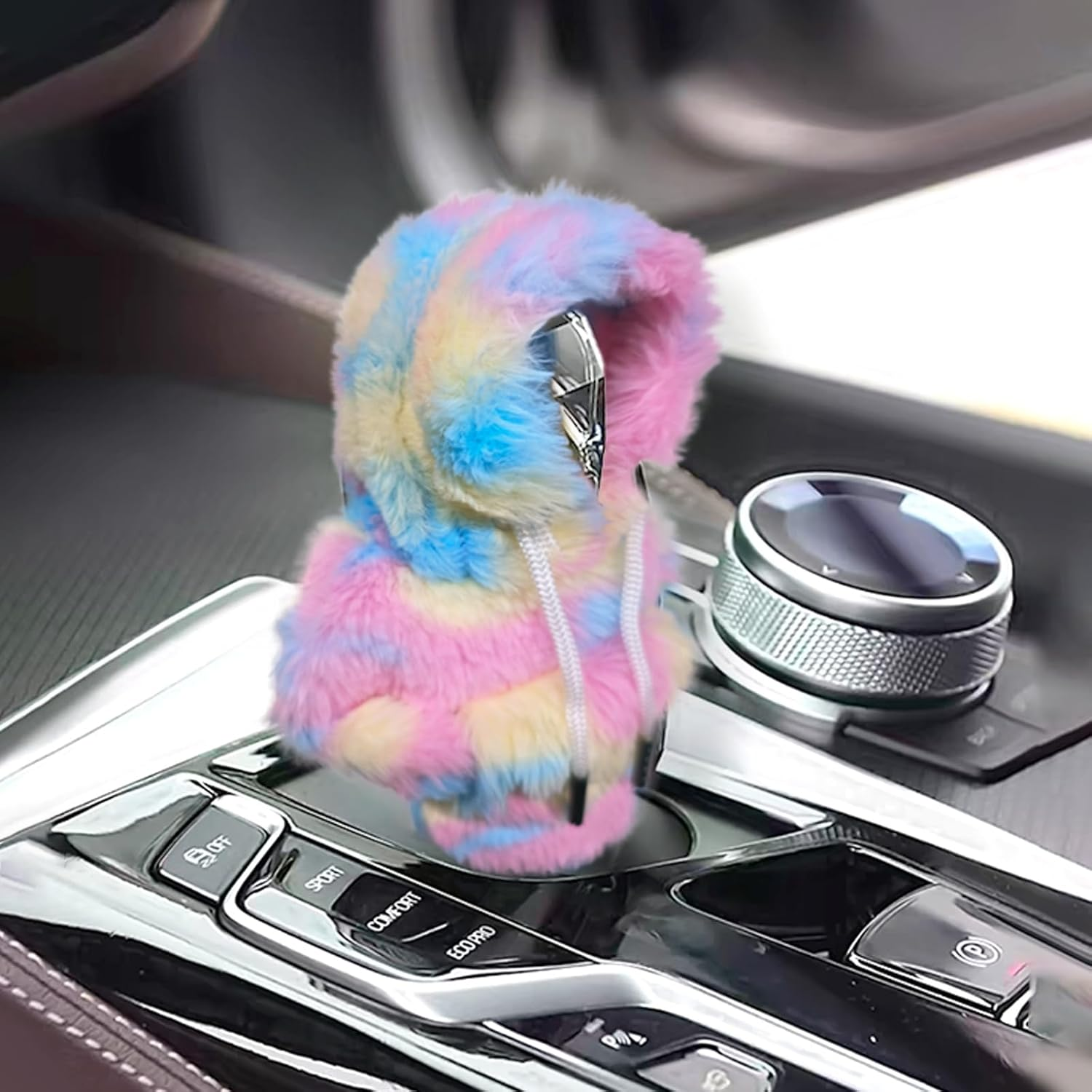 Universal Plush Hoodie Car Shift Knob Cover, Cozy Gear Shift Cover for Manual and Automatic Vehicles, Fun Car Interior Decor Accessories (Pink) image number 5