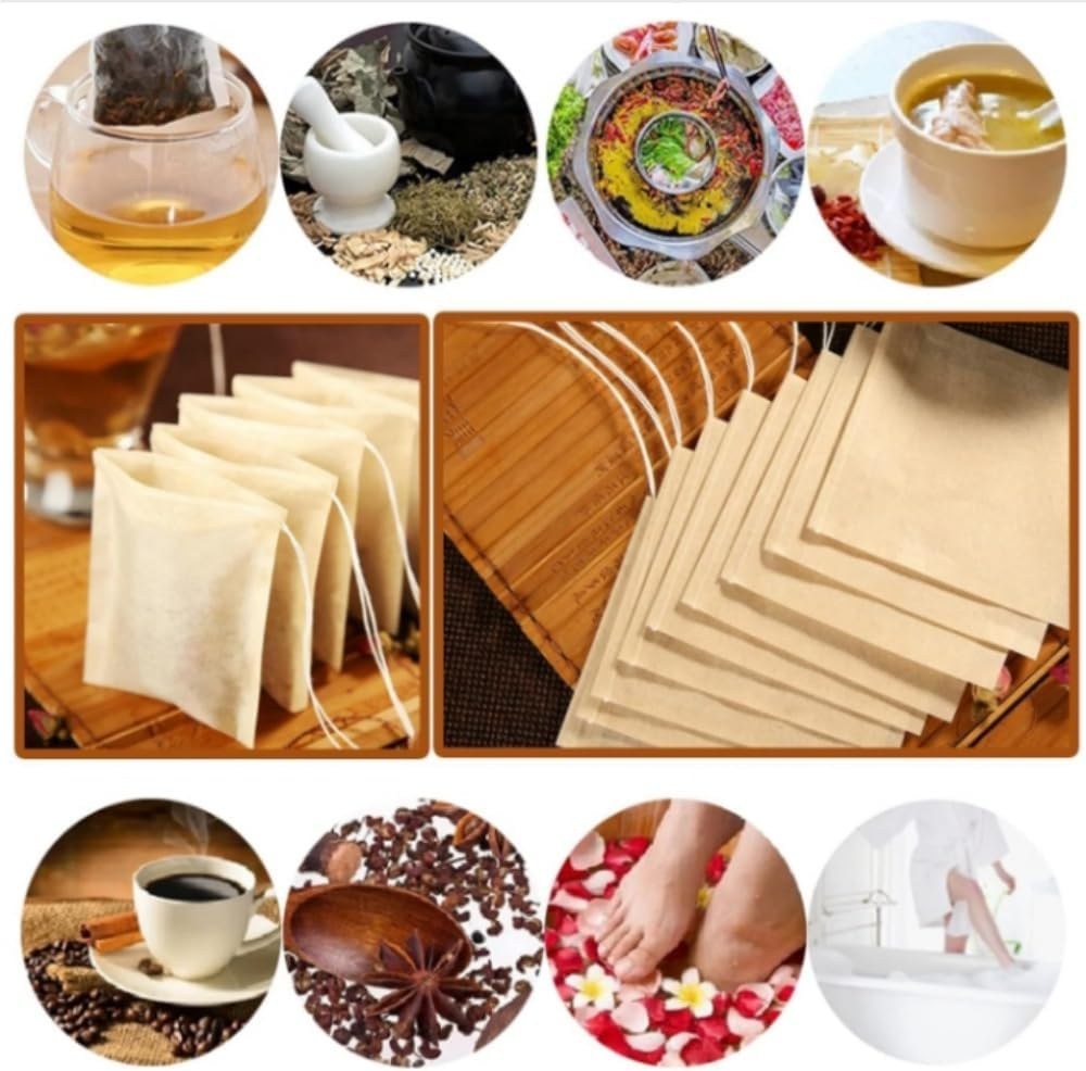 300 Pcs Disposable Tea Filter Bags,Natural Pulp Material Drawstring Seal Tea Bag Empty for Loose Leaf Tea (7 X 9 Cm) image number 1