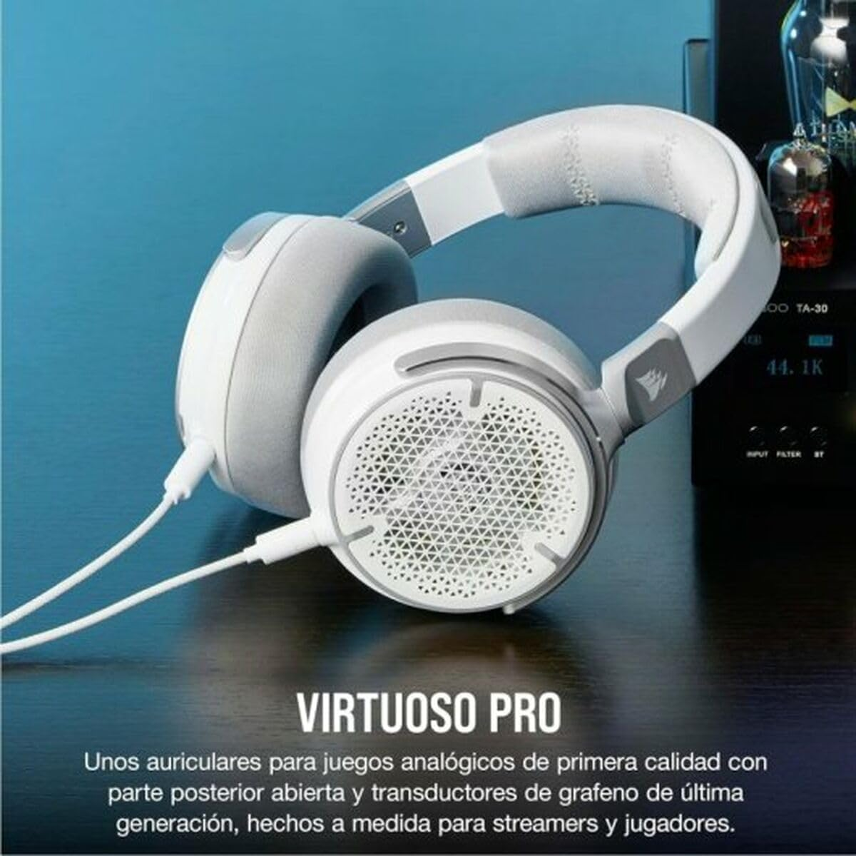 CORSAIR Virtuoso PRO Open Back Multiplatform Wired Gaming Headset &ndash; Detachable Uni-Directional Microphone &ndash; Graphene Drivers &ndash; 20Hz-40 Khz &ndash; PC, Mac, PS5, PS4, Xbox, Nintendo Switch, Mobile &ndash; White image number 2