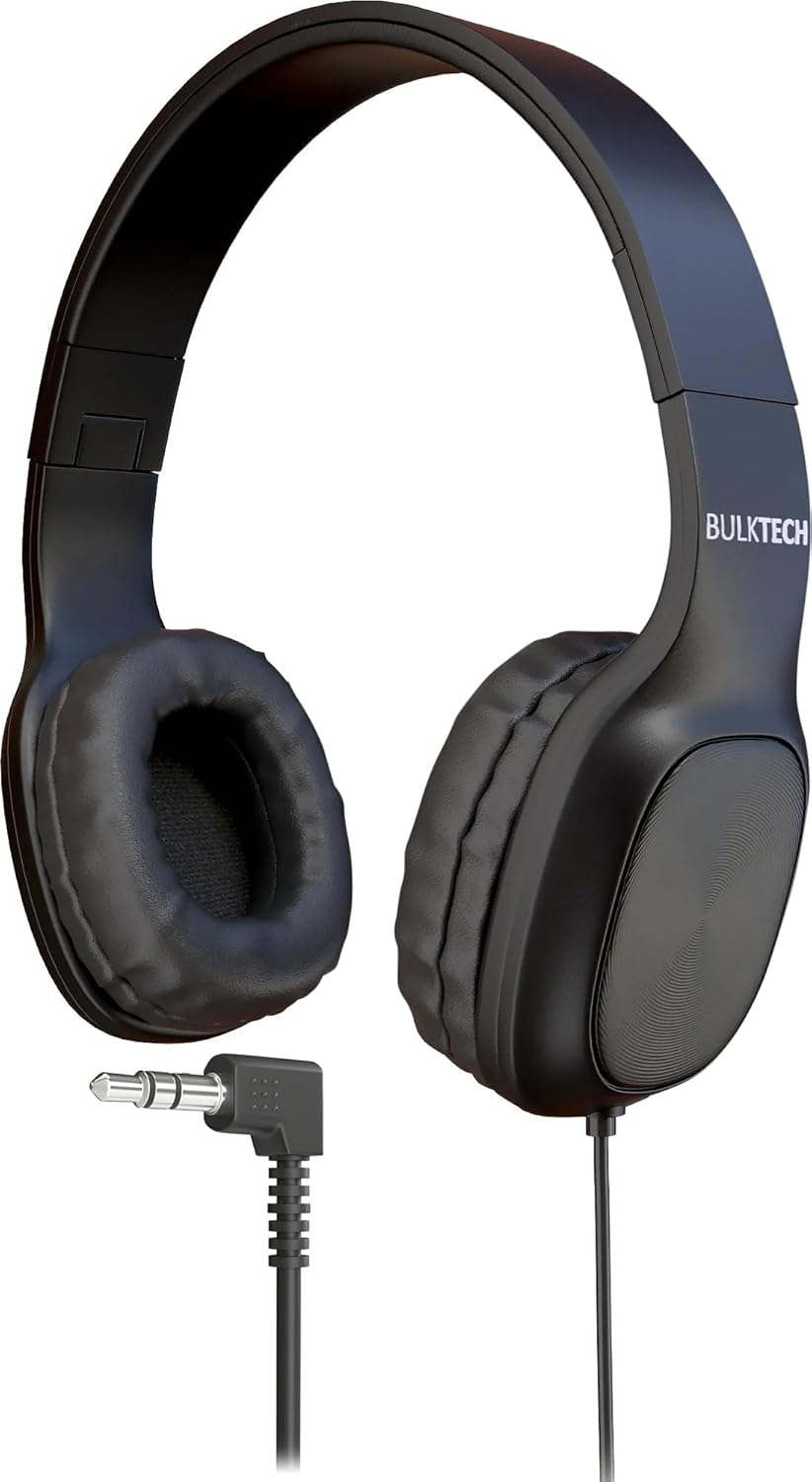 1 Pack Wired On-Ear Leather Headphones with 3.5Mm Connector, Oval Metal Housing, Black image number 2