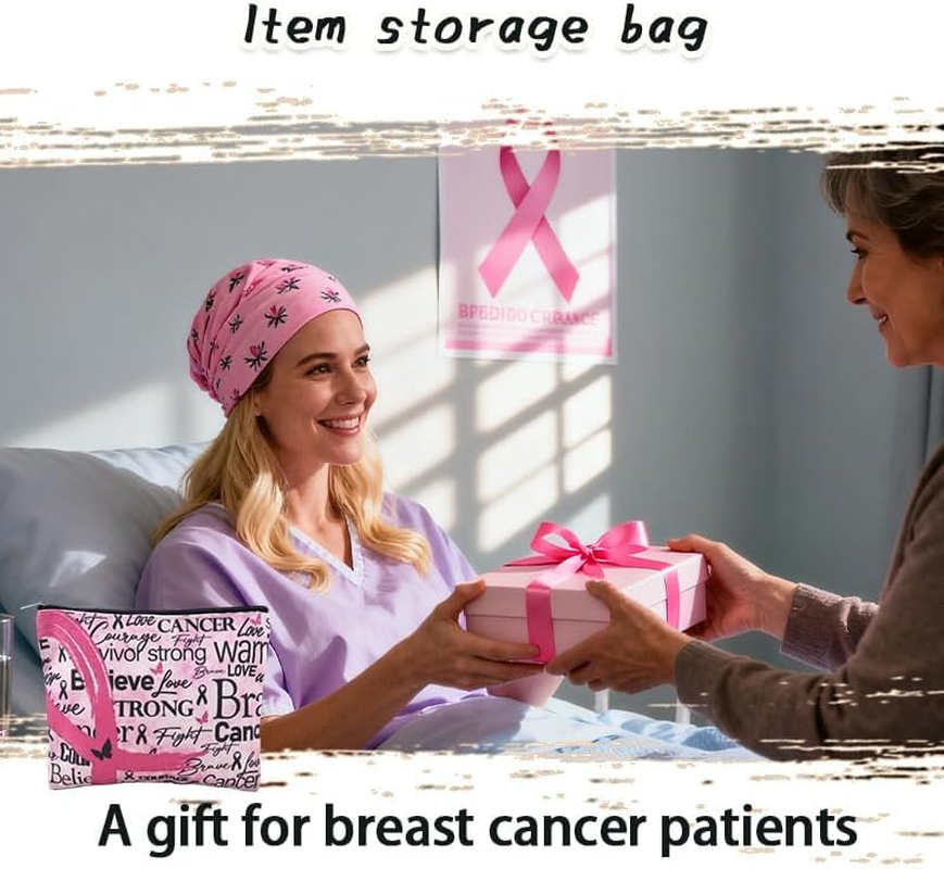 Pink Ribbon Breast Cancer Bag for Chemo Support Encouragement Inspirational Gifts for Women Breast Cancer Awareness Gift Bags Pouches for Patient Best Friend Cancers Survivor Gifts for Mom image number 1