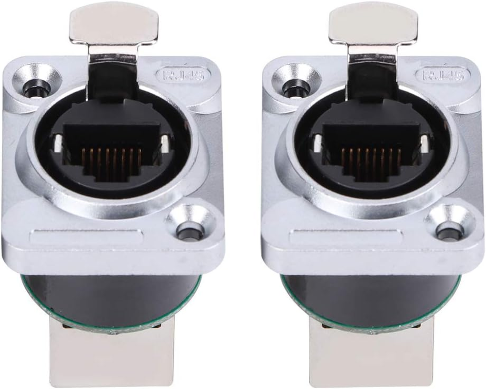 2Pcs RJ45 Metal Ethernet Connector,8 Cores IP67 Waterproof Dual Port Socket,Rj45 Right Angle Connector Fire Retardant Insulator Material YTRJ45 Aviation Plug,Network Cable Wire Connect with Cap