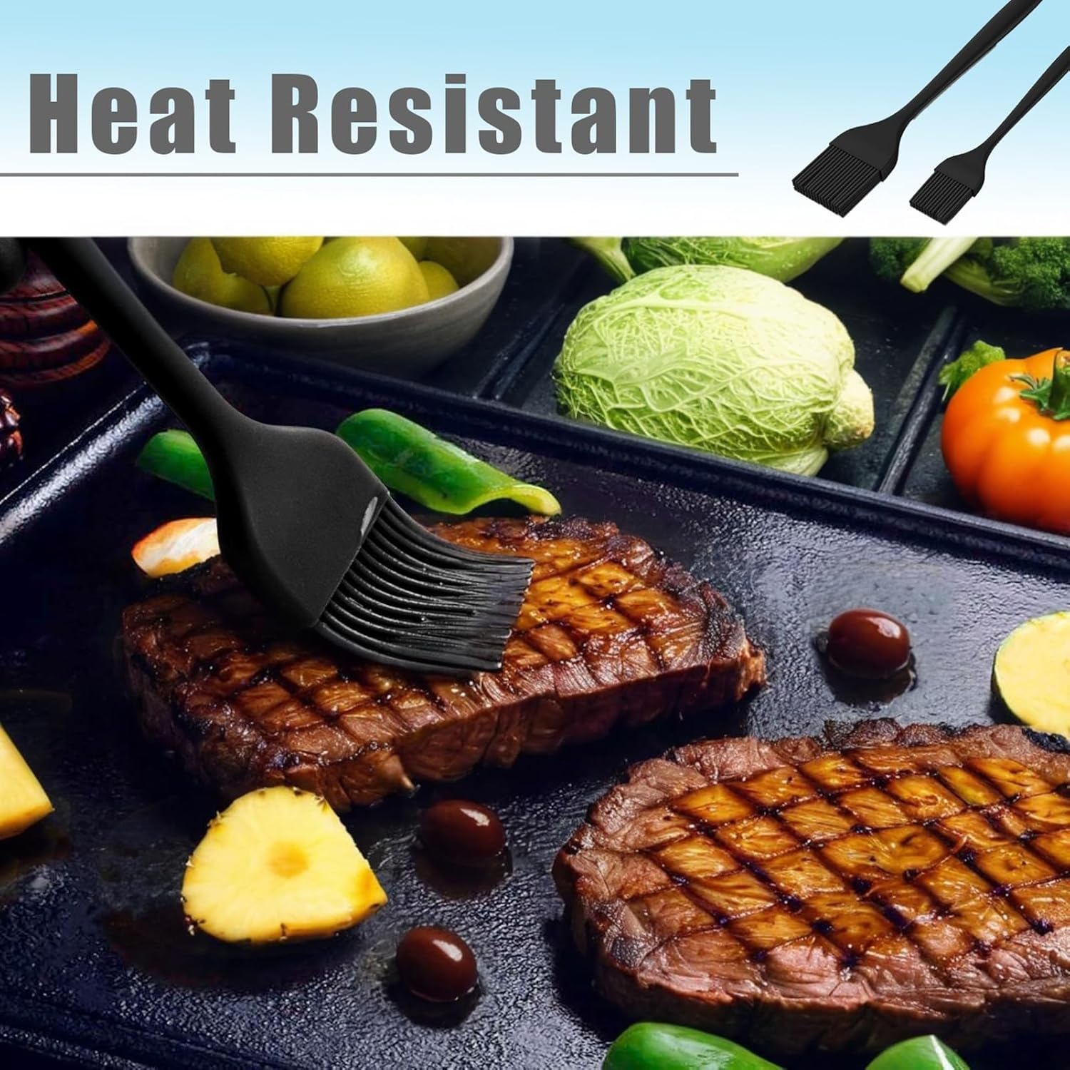 Silicone Basting Brushes for BBQ Grill & Baking (Black 2-Pack) - Heat Resistant Pastry Brushes for Marinades, Sauces, Butter, Oil - BPA Free - Kitchen Cooking Essential image number 6