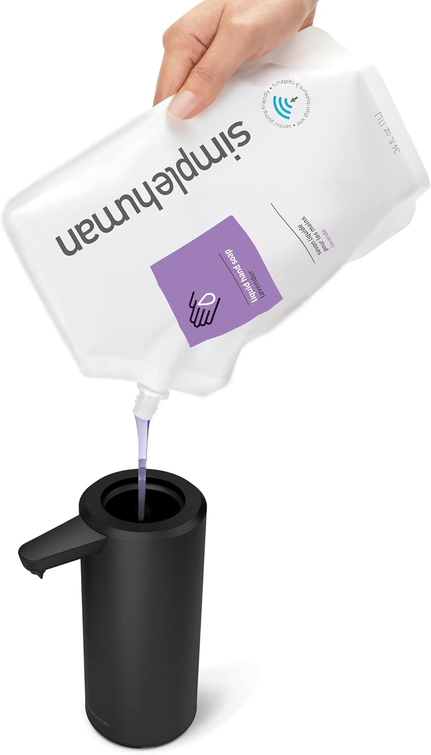 Simplehuman 9 Oz. Touch-Free Automatic Rechargeable Sensor Pump, Matte Black Stainless Steel, 2024 Model