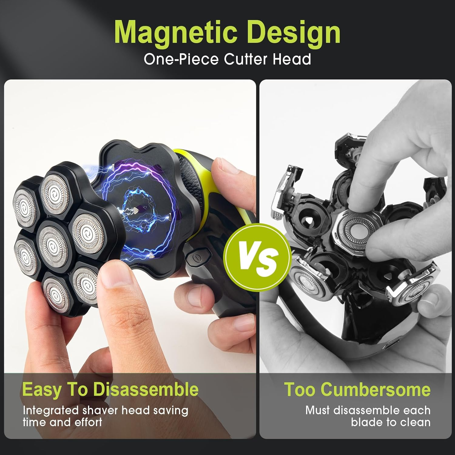 Detachable 7D Head Shavers, Telfun 5-In-1 Electric Razor IPX7 Waterproof for Bald Men, Wet/Dry LED Display Rechargeable 7D Rotary Shaver Grooming Kit with Type-C Charge image number 2