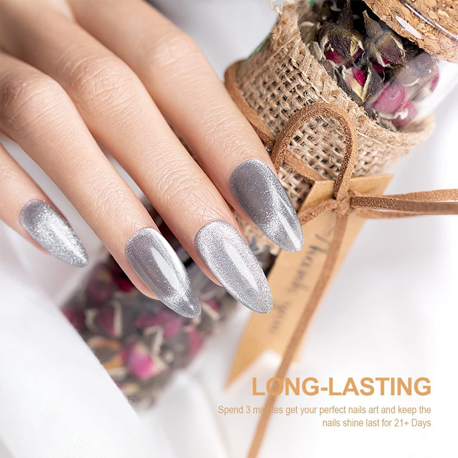 KRISNICE Glass Cat Eye Gel Nail Polish, 7.3Ml Silver Grey Glitter Moonlight Cat Eye Effect Soak off UV LED Gel Polish for Nail Art Manicure Salon Home DIY(KMY1-004-04) image number 2