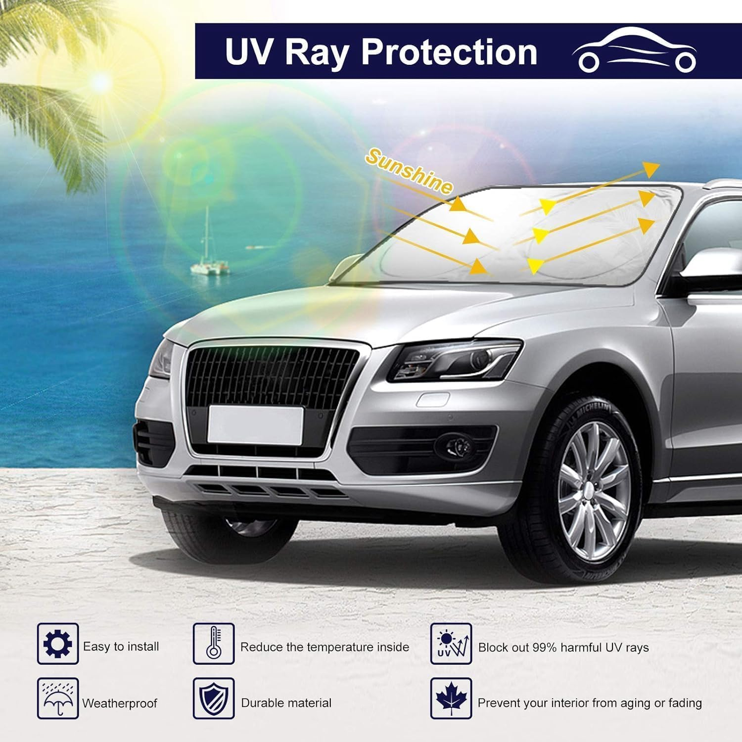Car Windshield Sun Shade, Foldable Car Front Windshield Sunshade for UV Rays, Sun Glare, Heat Blocking, Keep Your Vehicle Cooler, Universal Auto Interior Protection for Cars, Suvs, Vans image number 6