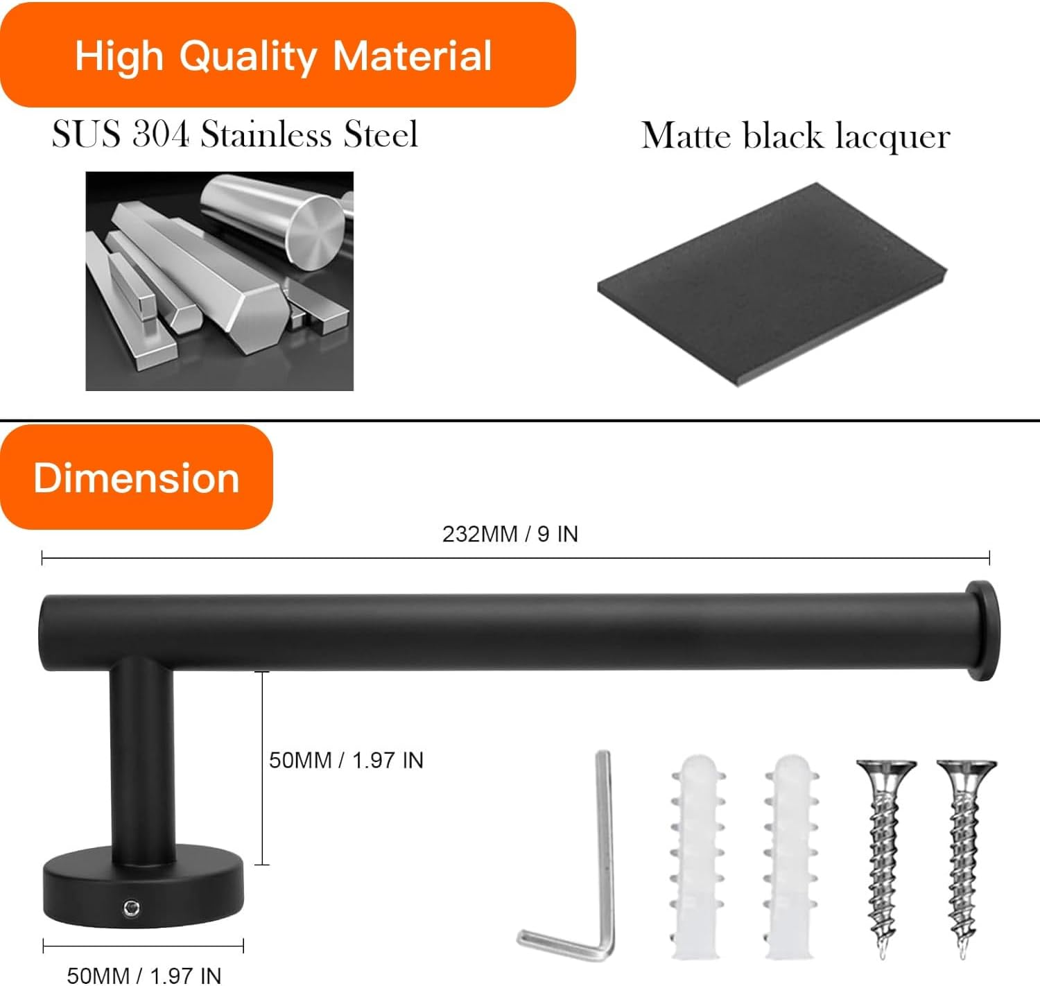 Hand Towel Holder, Towel Ring - Thicken SUS 304 Stainless Steel Hand Towel Holder for Bathroom Wall，33 Cm (1, Matte Black) - 1, Matte Black image number 3