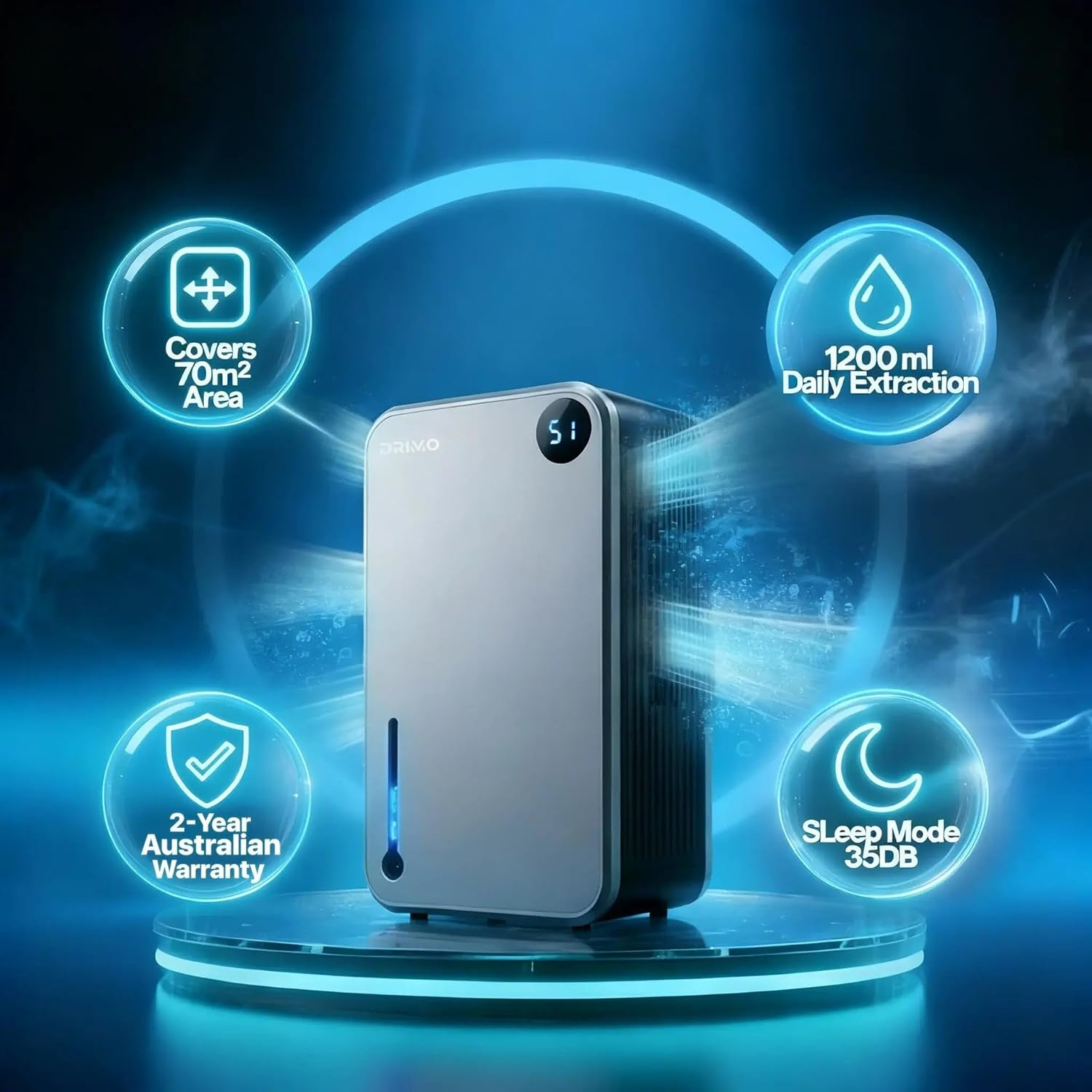 Pro X7 Home Dehumidifier 1.2L Daily Extraction, 70M&sup2; Coverage, 2.4L Tank, Ultra Quiet 41Db, Dual-Core Semiconductor, Auto Shut-Off, Energy Efficient 90W for Bedroom and Living Spaces image number 6