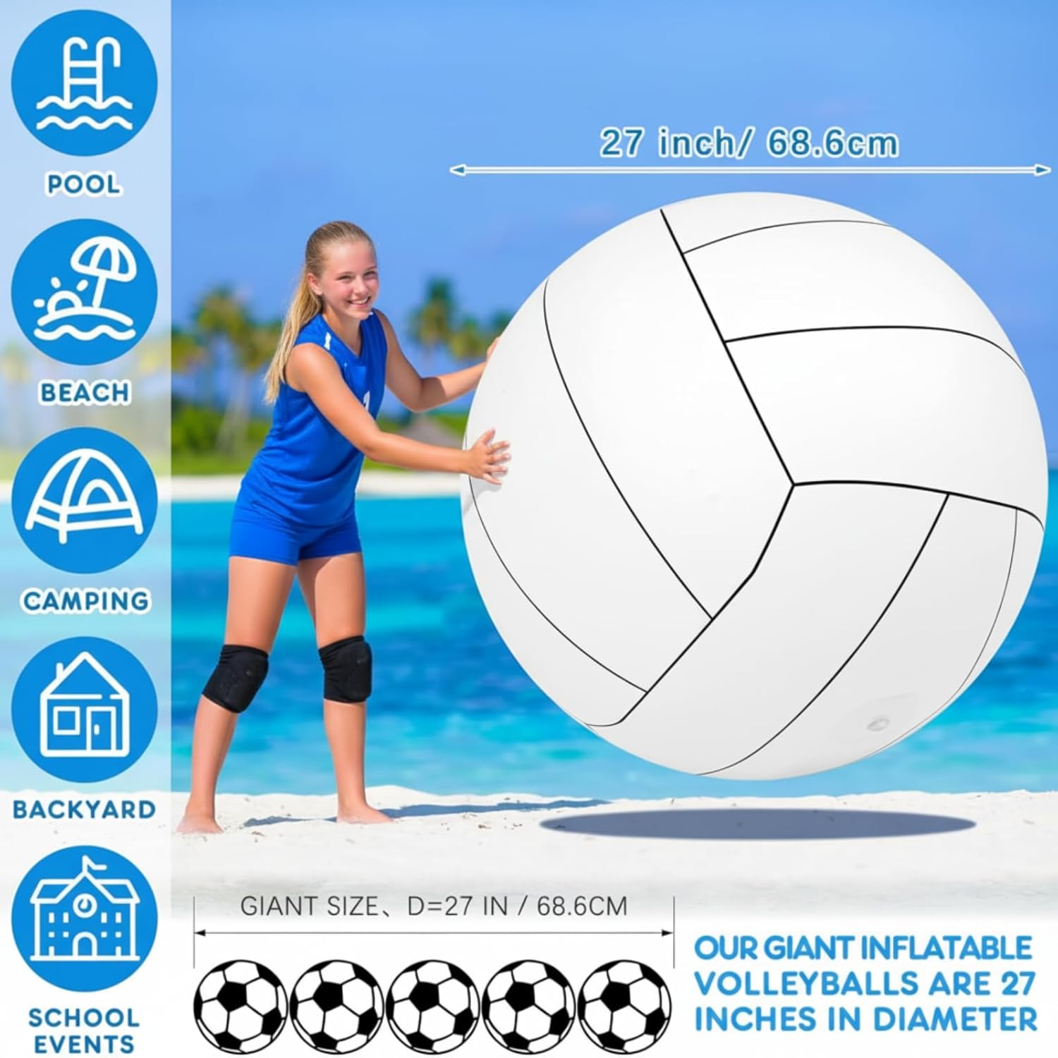 Libima 27 Inch Giant Inflatable Volleyball Large Inflatable Beach Volleyball Inflatable Sports Balls White Volleyball Beach Pool Games Toys for Outdoor Activity Games Sports Themed Party