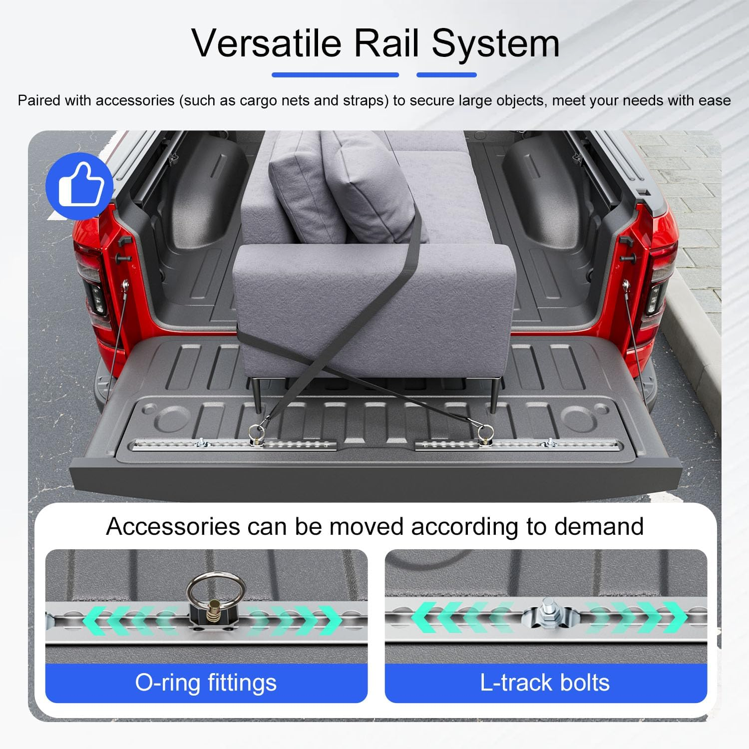 Tailgate Track Compatible with 2019-2025 Dodge RAM 1500 Tailgate Trail Rail System Cargo Management Tie down Rail Replacement for 2019-2025 Dodge RAM 1500 Accessories image number 5