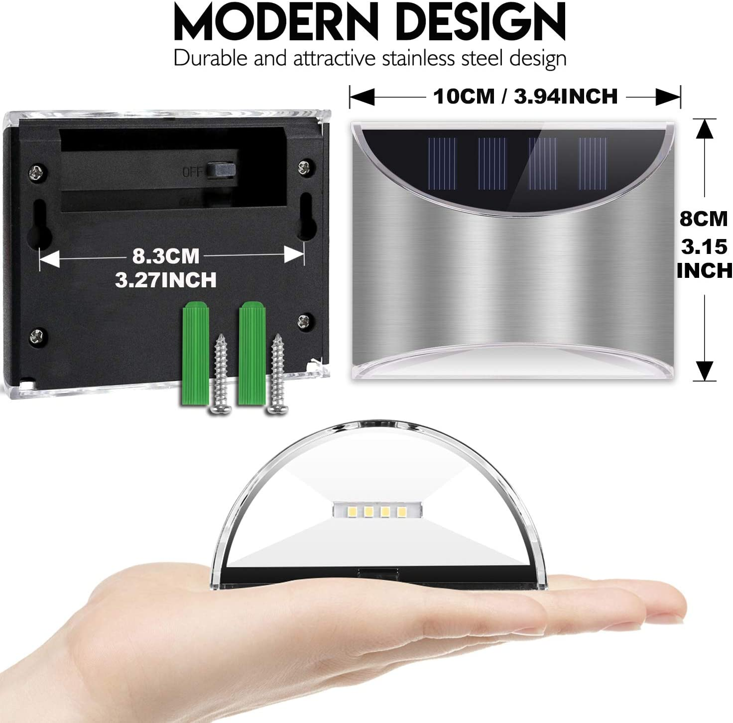 Leidrail Solar Step Lights Outdoor Deck Fence Light Stainless Steel Waterproof LED Illuminated Lighting for Stair Post Yard - 2 Pack image number 1