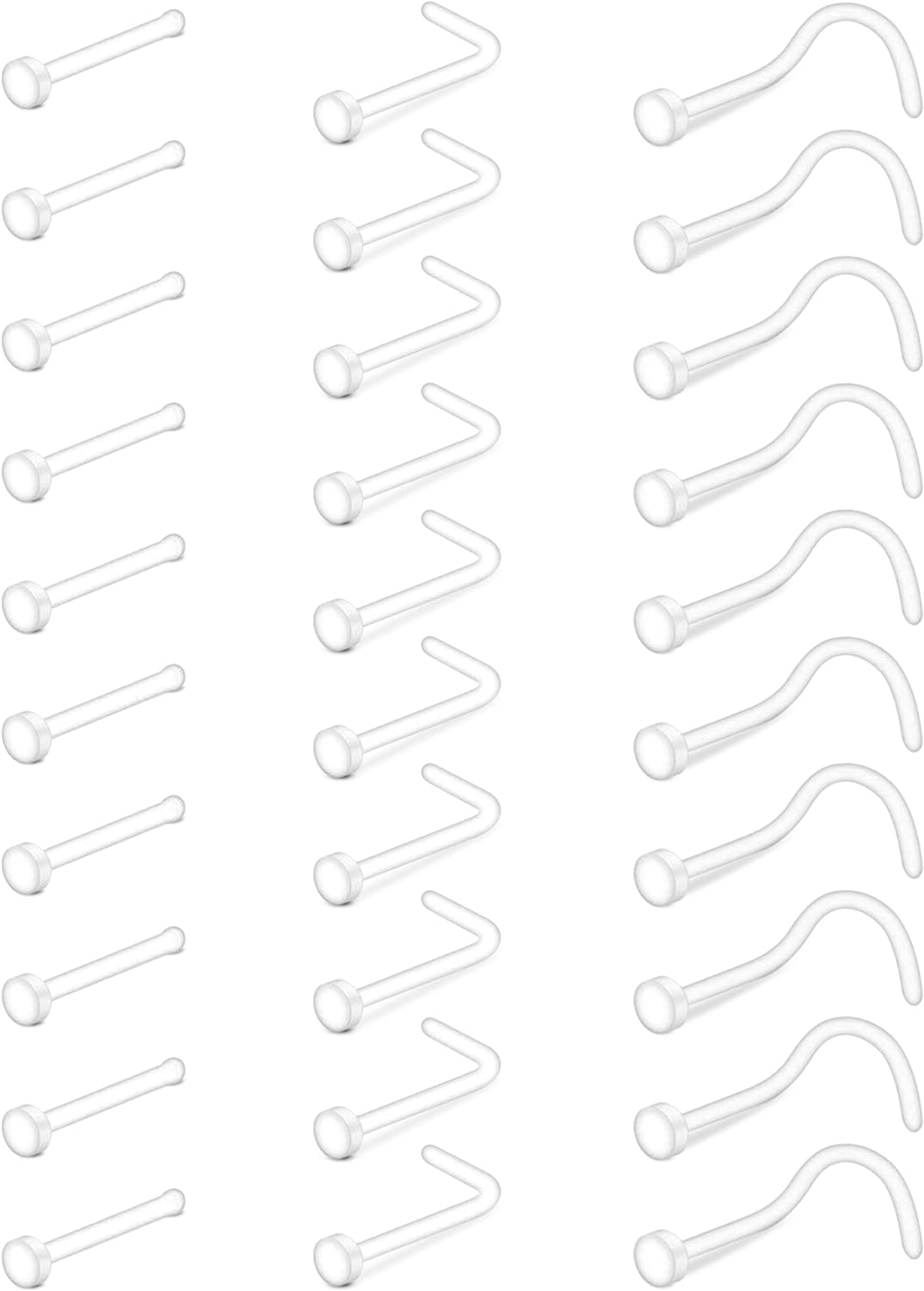 Mayhoop 38Pcs Clear Piercing Retainers for Surgery Bioflex Nose Rings Belly Rings Septum Eyebrow Lip Cartilage Tragus Earring Retainer Industrial Bar Plastic Piercing Jewelry for Work