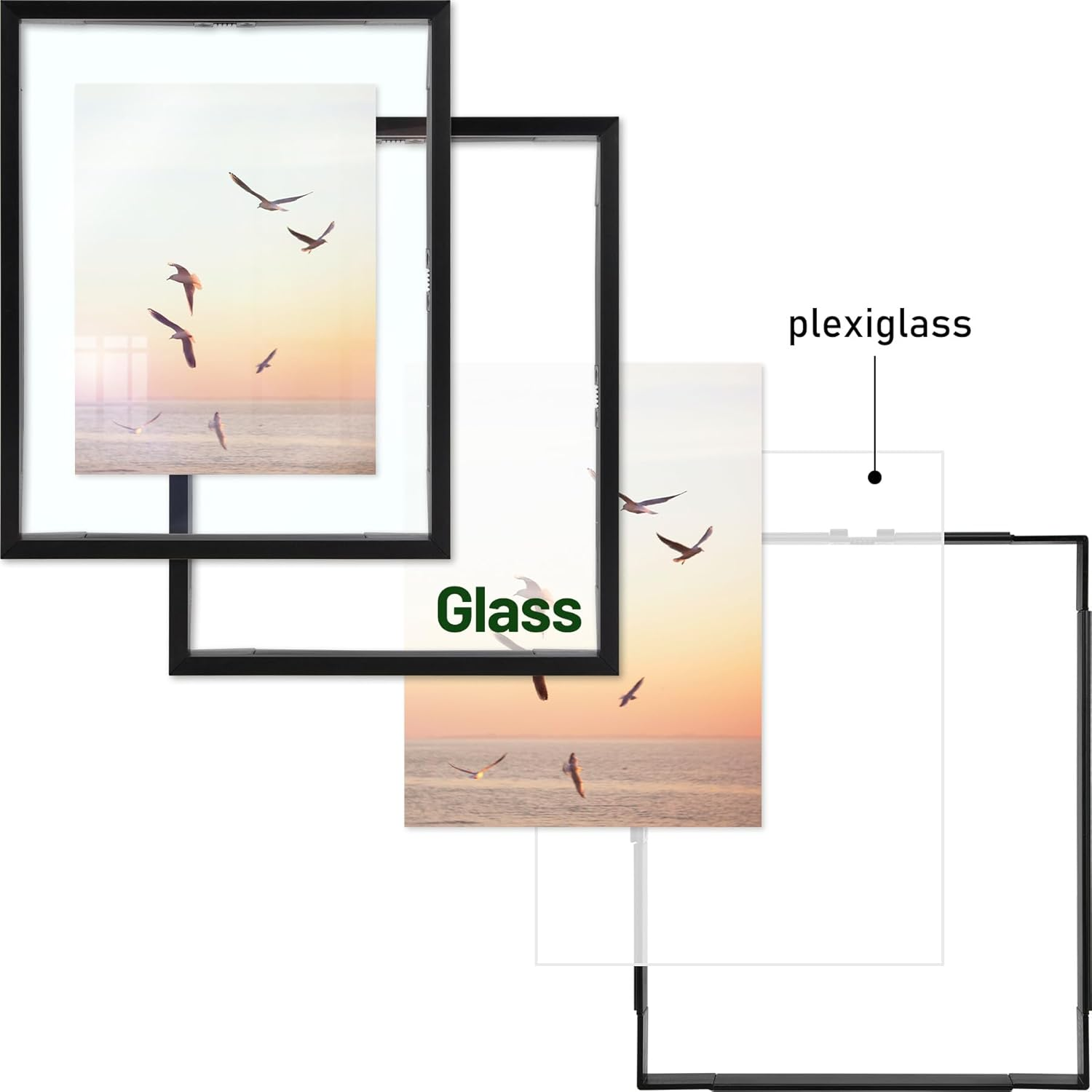 Frametory, Floating Picture Frame 8X10 - Black Aluminum Metal Photo Frame - Real Glass of Front - for Wall Mount Displays image number 5