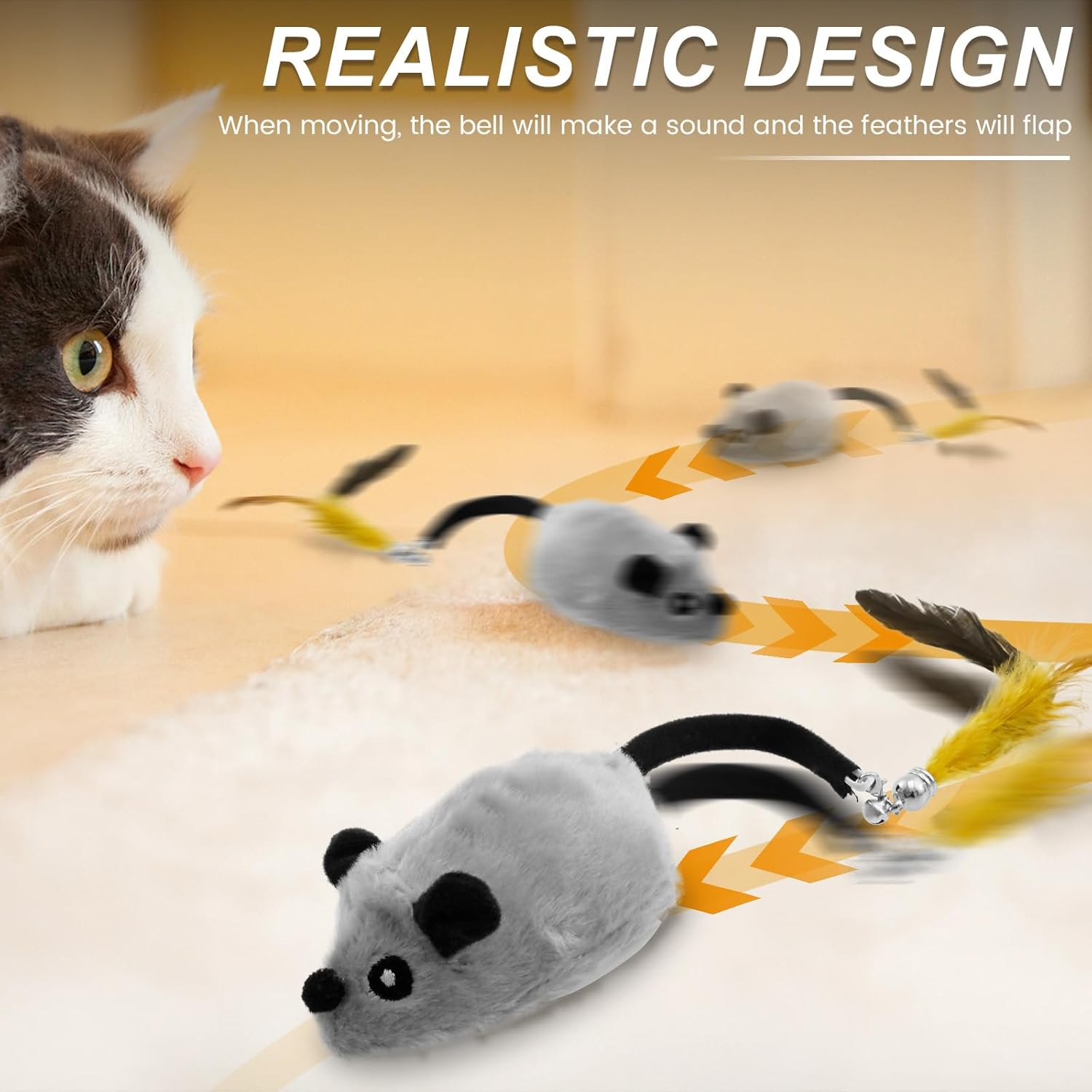Interactive Cat Toys Mouse Moving Cat Toys Mouse for Indoor Cats, Safe Mouse Toy Feather Bell Tail Realistic LED Cat Mouse Toys Versatile Rechargeable LED Cat Mouse Toy (Grey)