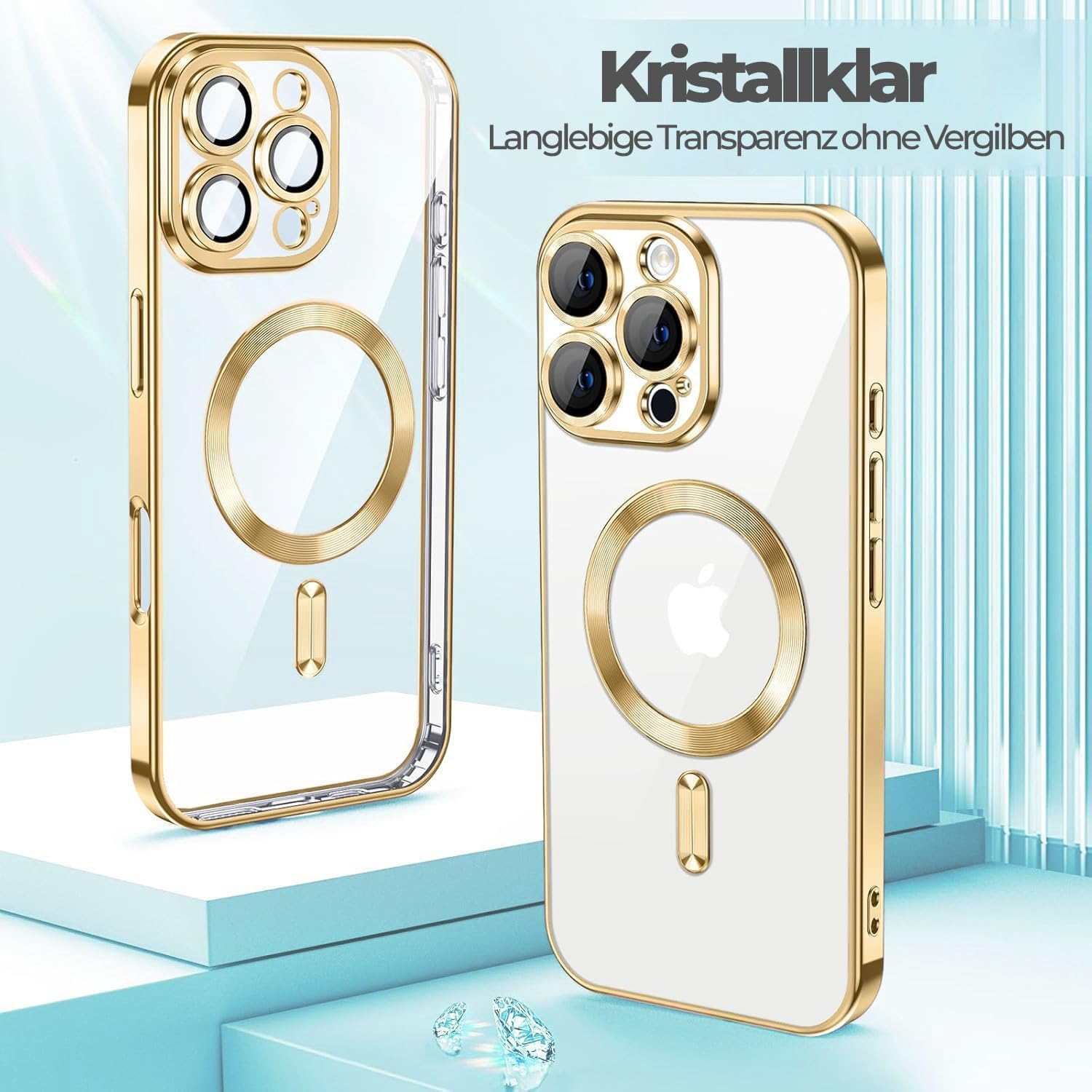 COVRELLA Iphone 16 Pro Max Case Gold, Magnetic & Transparent - Mobile Phone Case with Camera Protection & Lens Protection - Compatible with Magsafe - Shockproof & Scratch Resistant image number 6