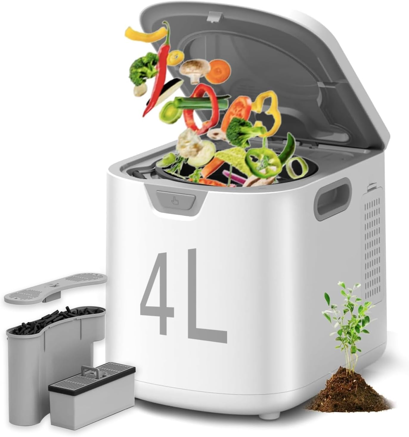 4L Electric Composter for Kitchen Smart Kitchen Waste Compost Bin Odorless/Auto-Cleaning/Intelligent LED Display, Food Composter for Home, Food Waste Compost Machine (White02)
