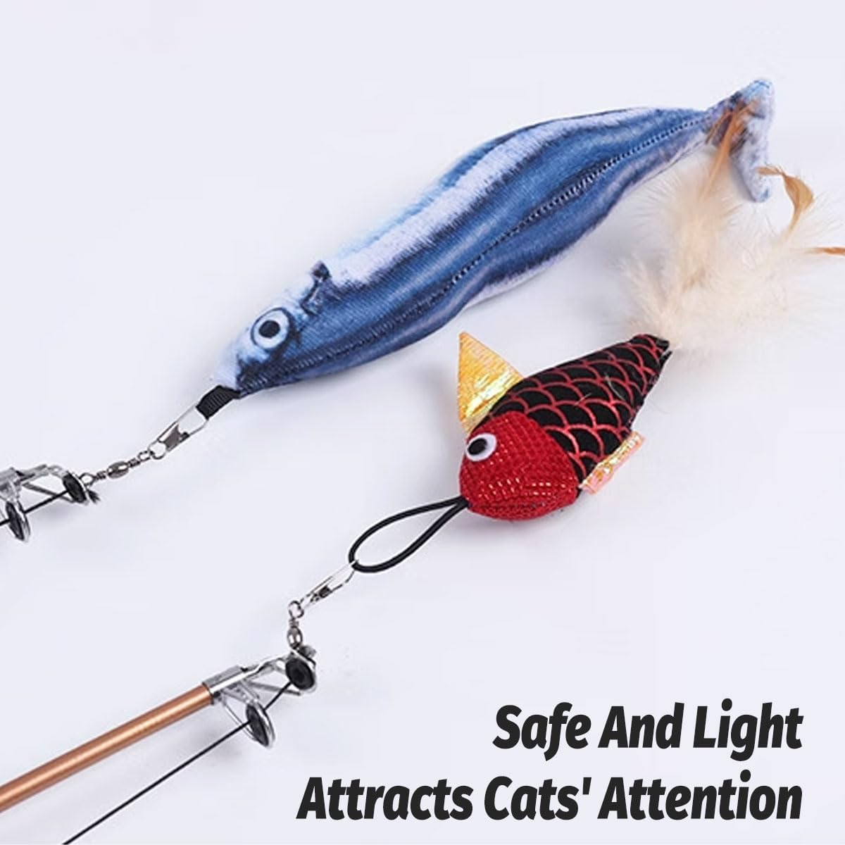 Jade Deals Retractable Feather Cat Play Stick Interactive Cat Fishing Rod Toy Durable AU, 16.3In - 26.7In, Fish Attachments, Durable for Feline Entertainment image number 2