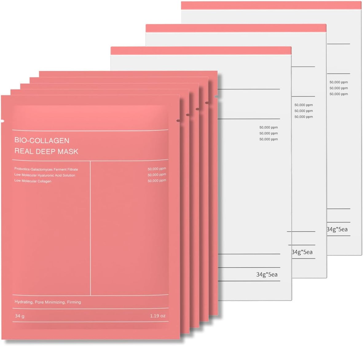 Bio-Collagen Real Deep Mask for Korean Skincare Hydrating Overnight Collagen Mask, Pore Minimizing, Elasticity Improvement, 34G X10Ea (2 Packs/10 Pieces)