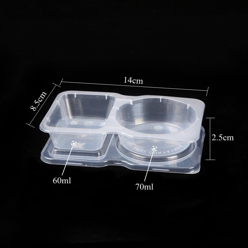 Double Compartment Condiment Container with Lids, 2 Compartment Sauce Containers Clear Plastic Snack Containers for Travel for Sauce, Salad Dressing, Travel Snack, 60Pcs. image number 2