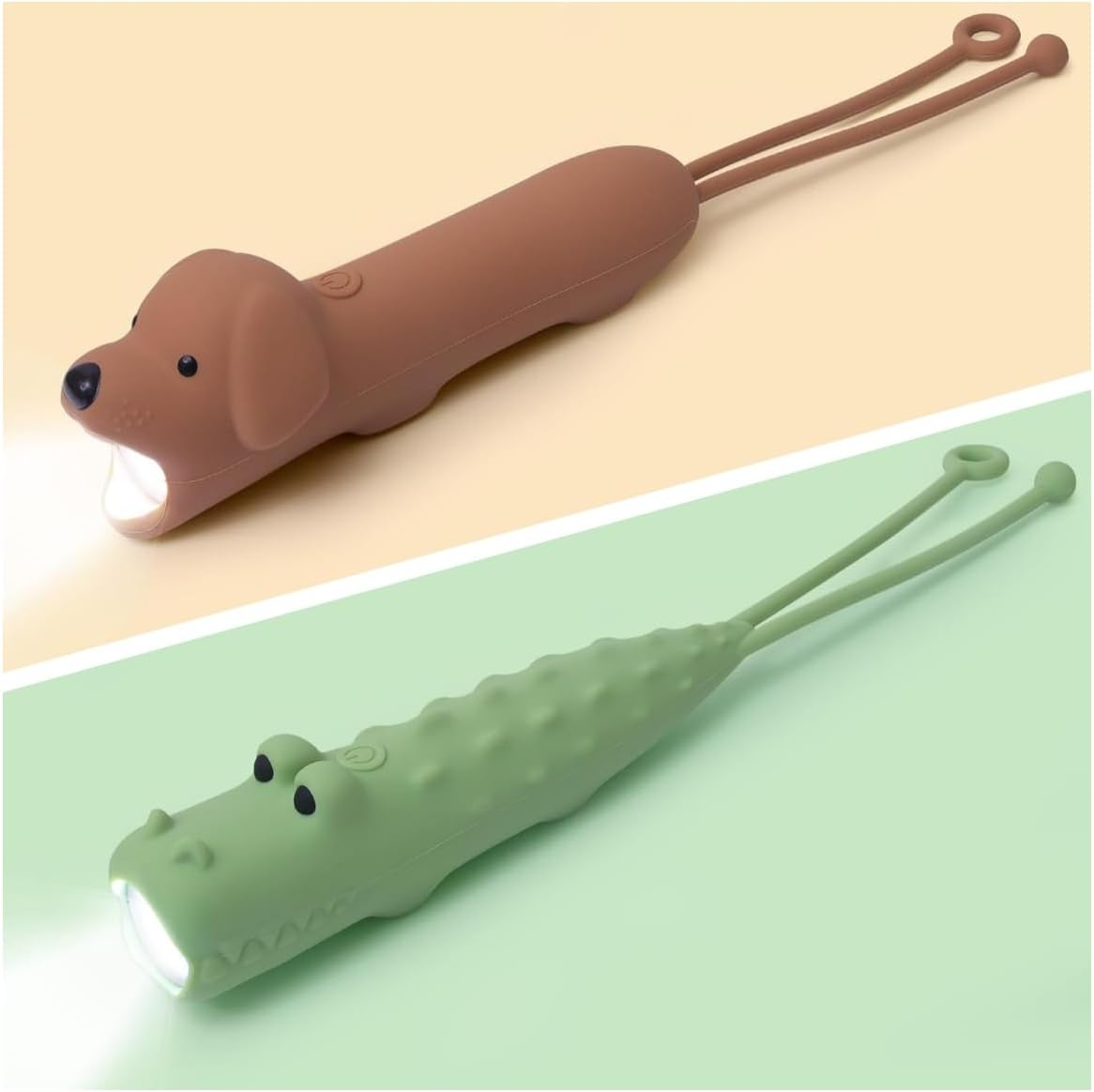 Phoselpida Silicone LED Flashlight,Rechargeable Cute Animal Shaped Silicone Flashlight,Crocodile and Dog Flashlight,Gifts for Camping Essentials Gear,Birthday,Christmas and New Year (2PCS) Dog Torch image number 5