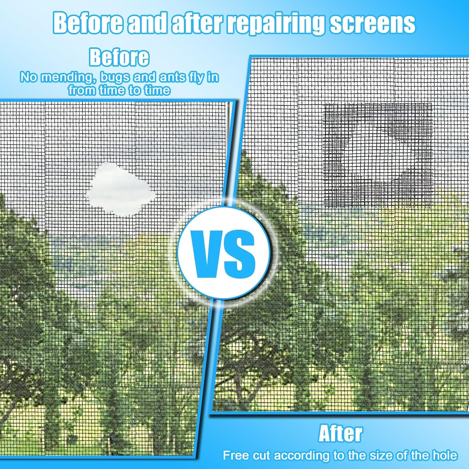 Window Screen Repair Tape, Screen Rrepair Kit for Windows or Doors Screen Repair, 2 X 80Inches Strong Adhesive & Waterproof Fiberglass Covering Mesh Tape, Gray image number 6