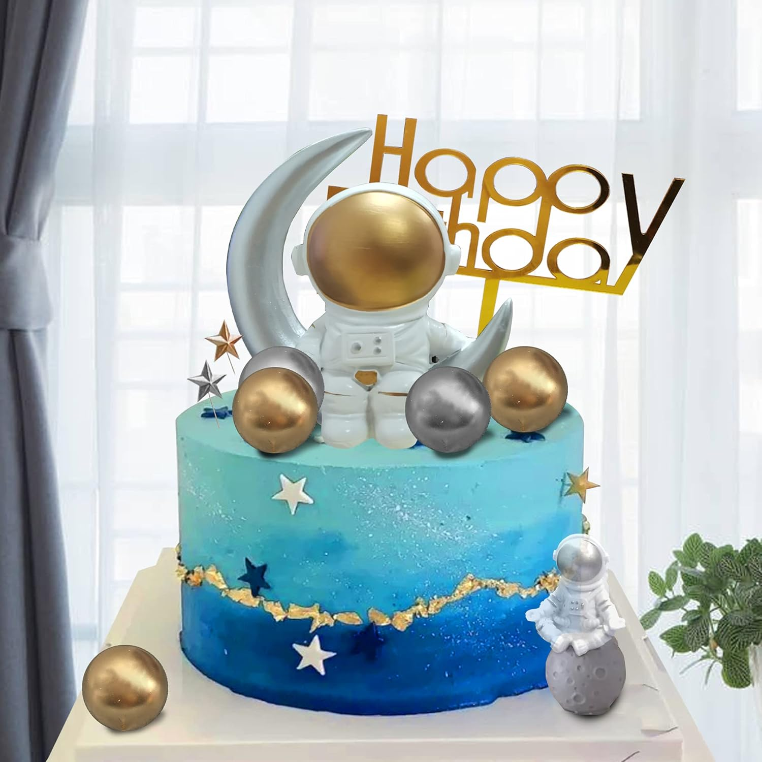 19 PCS Astronaut Figurines Cake Topper Star Cake Topper Happy Birthday Cake Topper for Outer Space Theme Party Kids Birthday Party image number 3