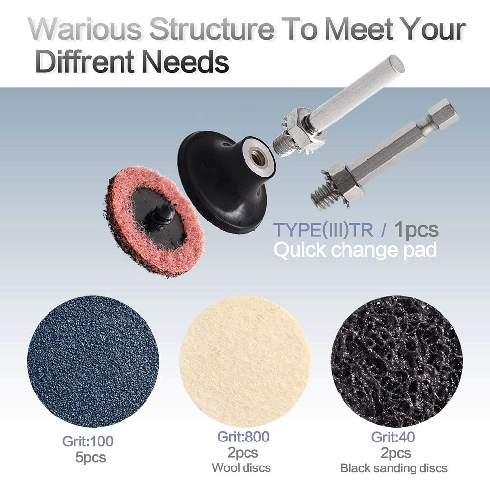 NYNM 60 Pcs Sanding Discs Set, 2 Inch Quick Change Sanding Discs with 1/4" Holders, Die Grinder Accessories Surface Conditioning Burr Rust Paint Removal image number 5