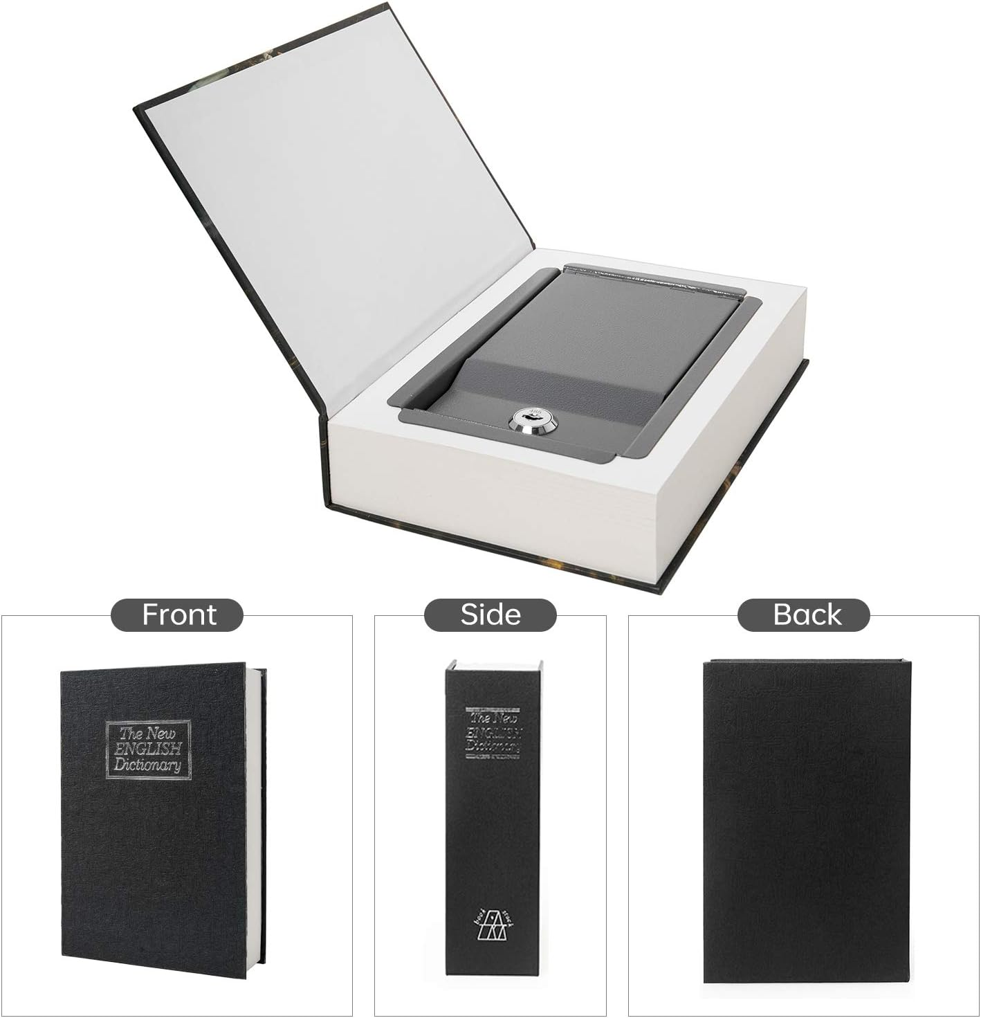 Real Paper Diversion Book Safe Storage Box, Dictionary Secret Safe with Code Lock/Key, Flip Book Hidden Safe (M Key, Black Dictionary) image number 3