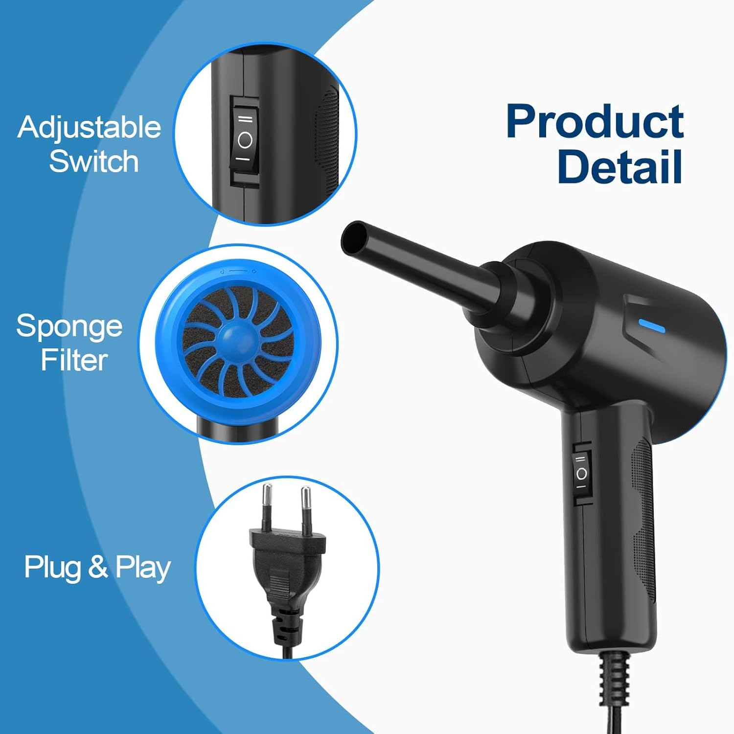 Meudeen Air Duster - Electric Air Blower - 5.74Oz High Power Cleaning for Computer - PC - 2 Gear Compressed Air (Green) image number 3