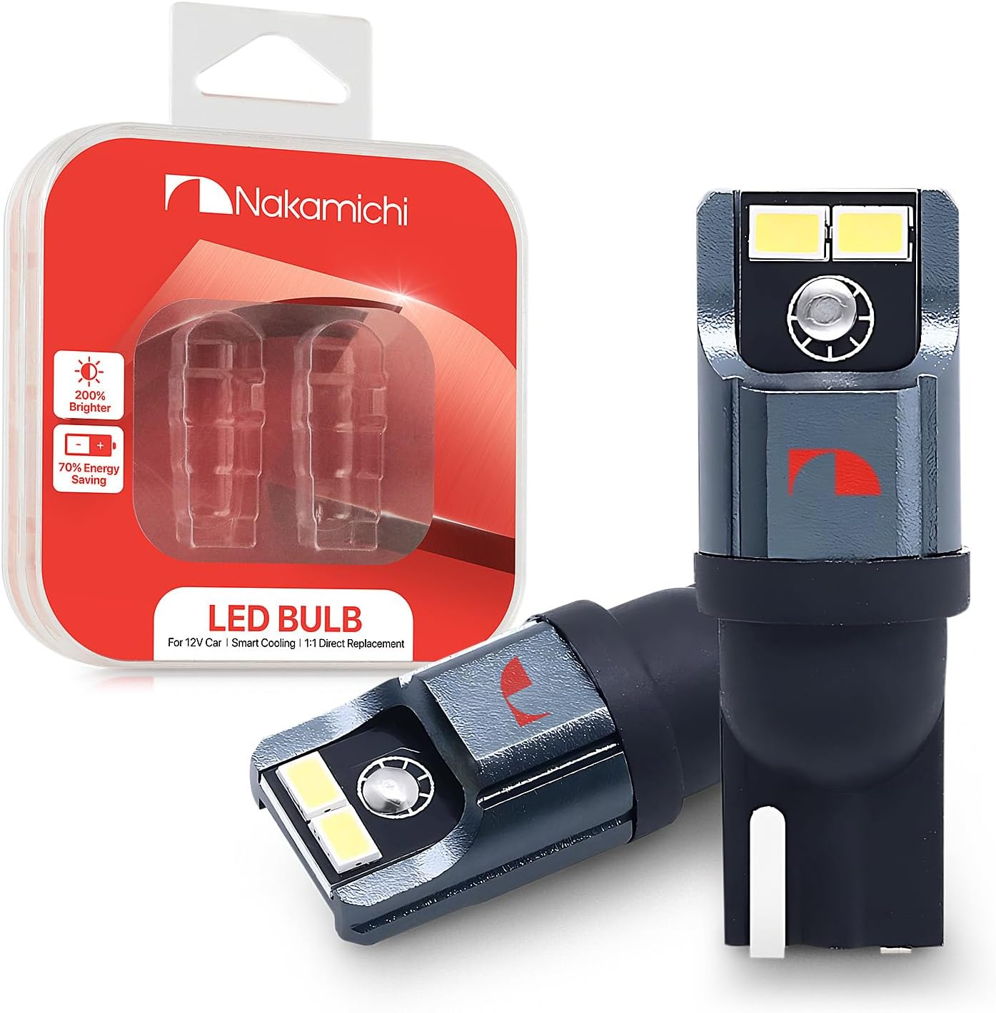 Nakamichi T10 LED Light Bulb 168 2825 194 W5W 4-SMD 3020 Chipsets White LED Replacement Bulbs for Car Interior Dome Map Door License Courtesy Dash Lights (With Can-Bus) image number 2