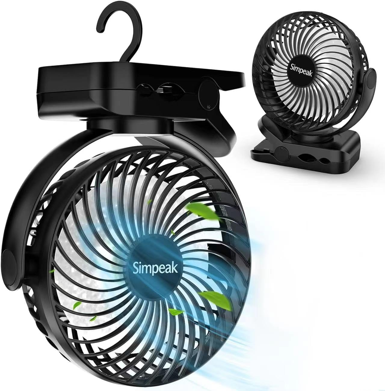 Simpeak 10000 Mah Rechargeable LED USB Fan Clip on Fan Desk Fan, Portable Personal USB Small Fan Outdoor Indoor Office Home Desk Car Camping Fan with 3 Speeds| 3 LED Light Modes| 720&deg; Rotation image number 4