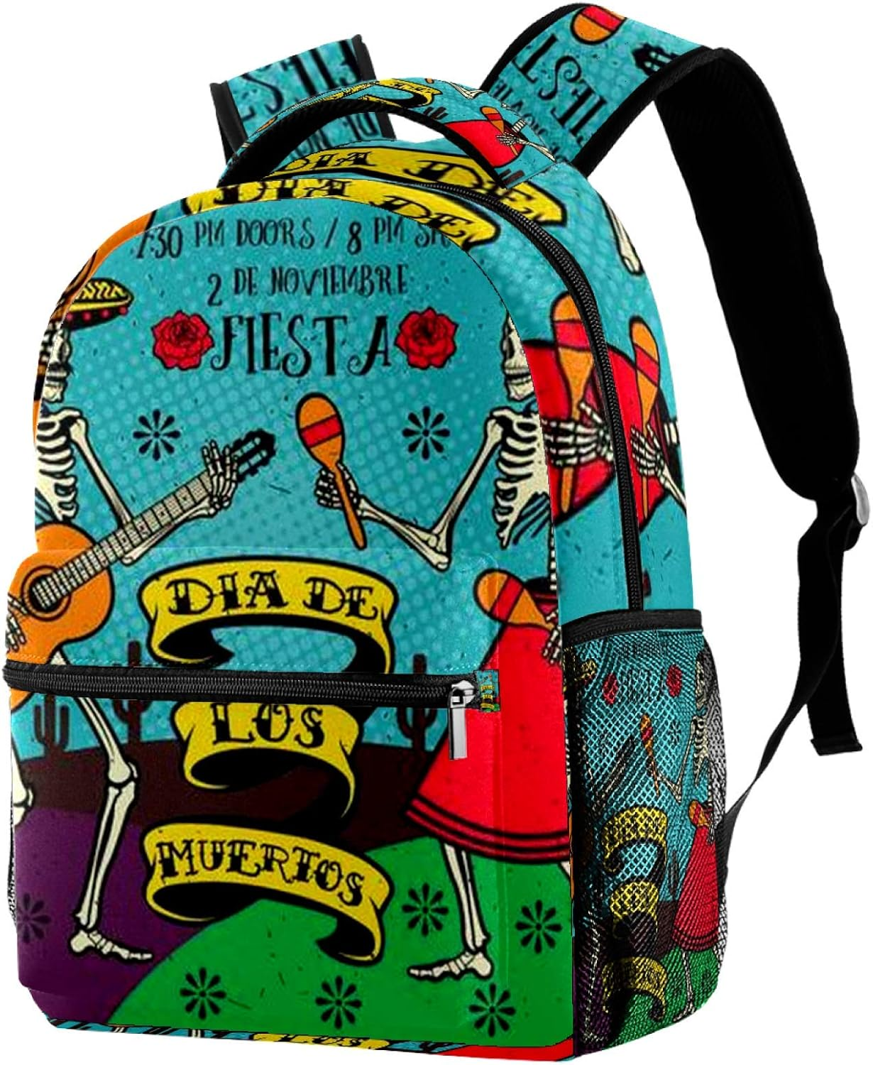 Students Backpack Day of the Dead Skeleton Dance Casual Backpack for Girls and Boys Bookbag School Bag Travel Daypack image number 2