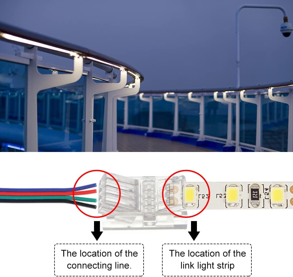 20 Pieces 4-Pin LED RGB Strip Connector, Transparent Solderless LED Linghting Adapter, Quick Connector Extension Terminal for LED Strip Lights, Gapless Track Lighting Connectors image number 6