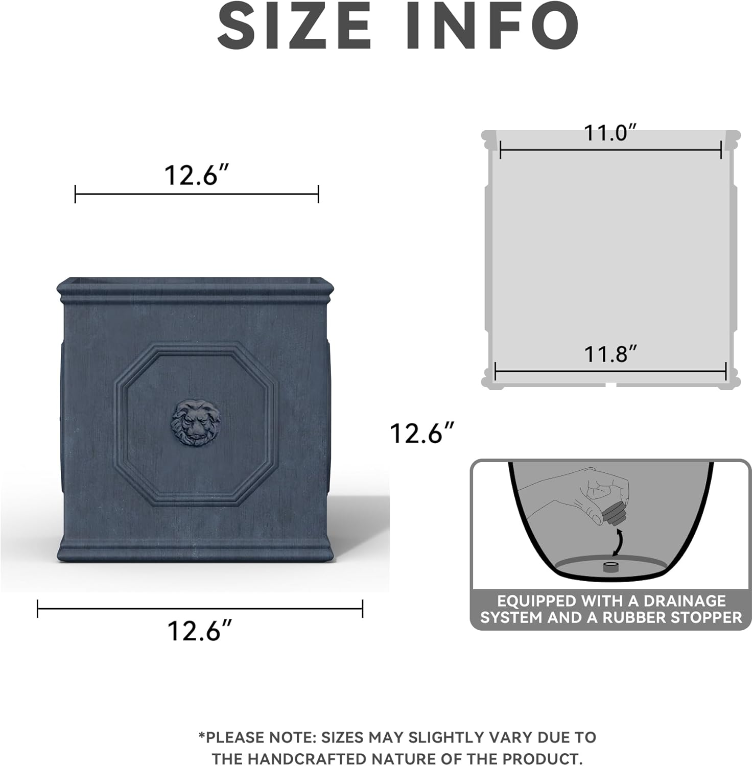 Kante RF0172B-C80451 Lightweight Classic Square English Style Lion Head Planter, Antique Gray image number 7