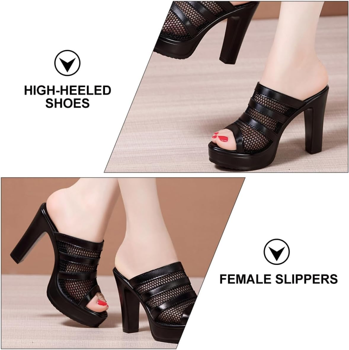 Abaodam 1 Pair Womens Summer Waterproof Platform High Heel Sandals Open Toe Mesh Block Heel Slippers Black Size 41 Outdoor Fashion Shoes image number 5