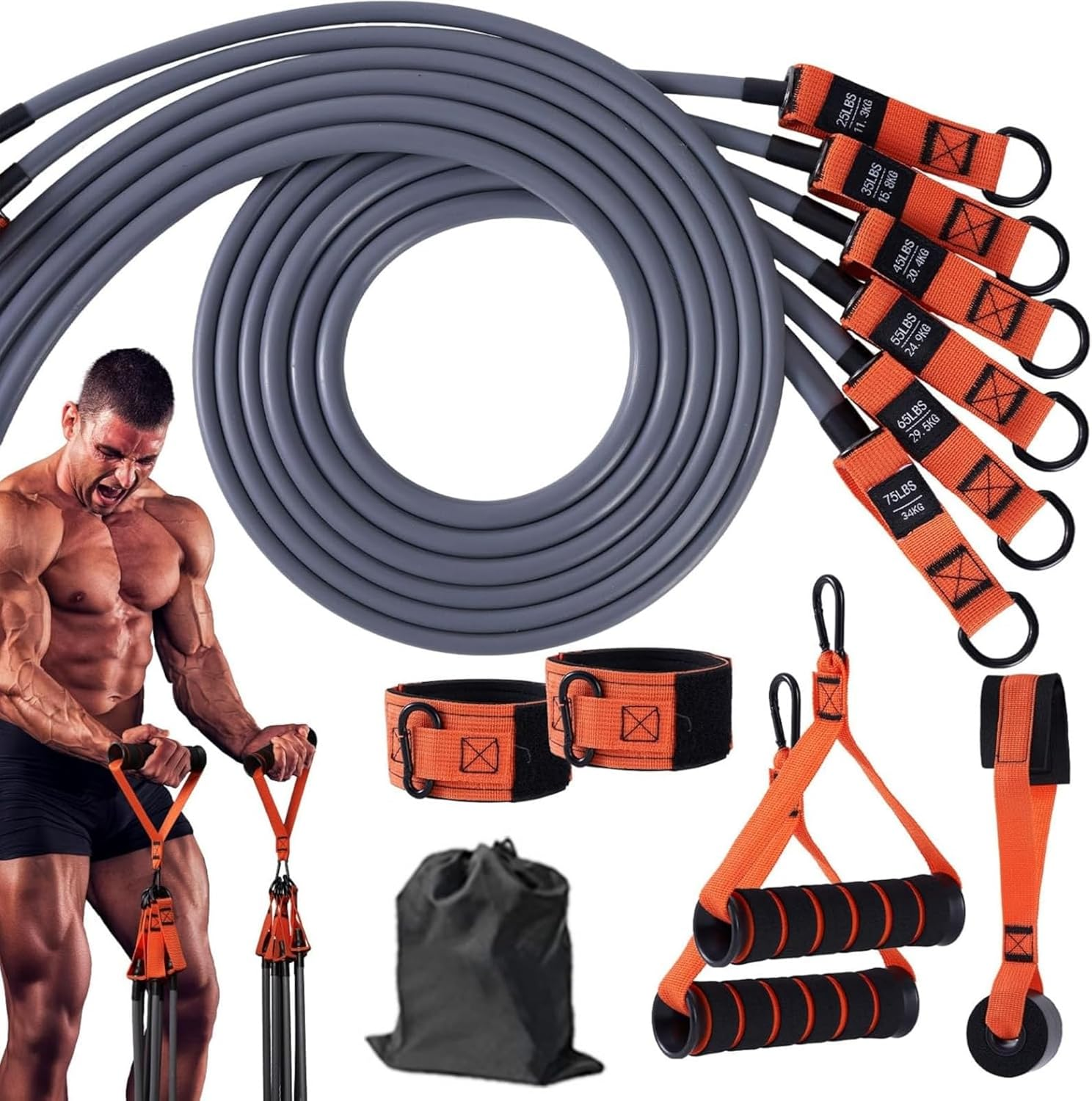 Zeyfon Resistance Bands, 300Lbs Heavy Exercise Bands with Handles, Workout Bands Set for Working Out Men, Fitness Weight Bands for Strength Training, Stretching, Slim, Physiotherapy image number 5